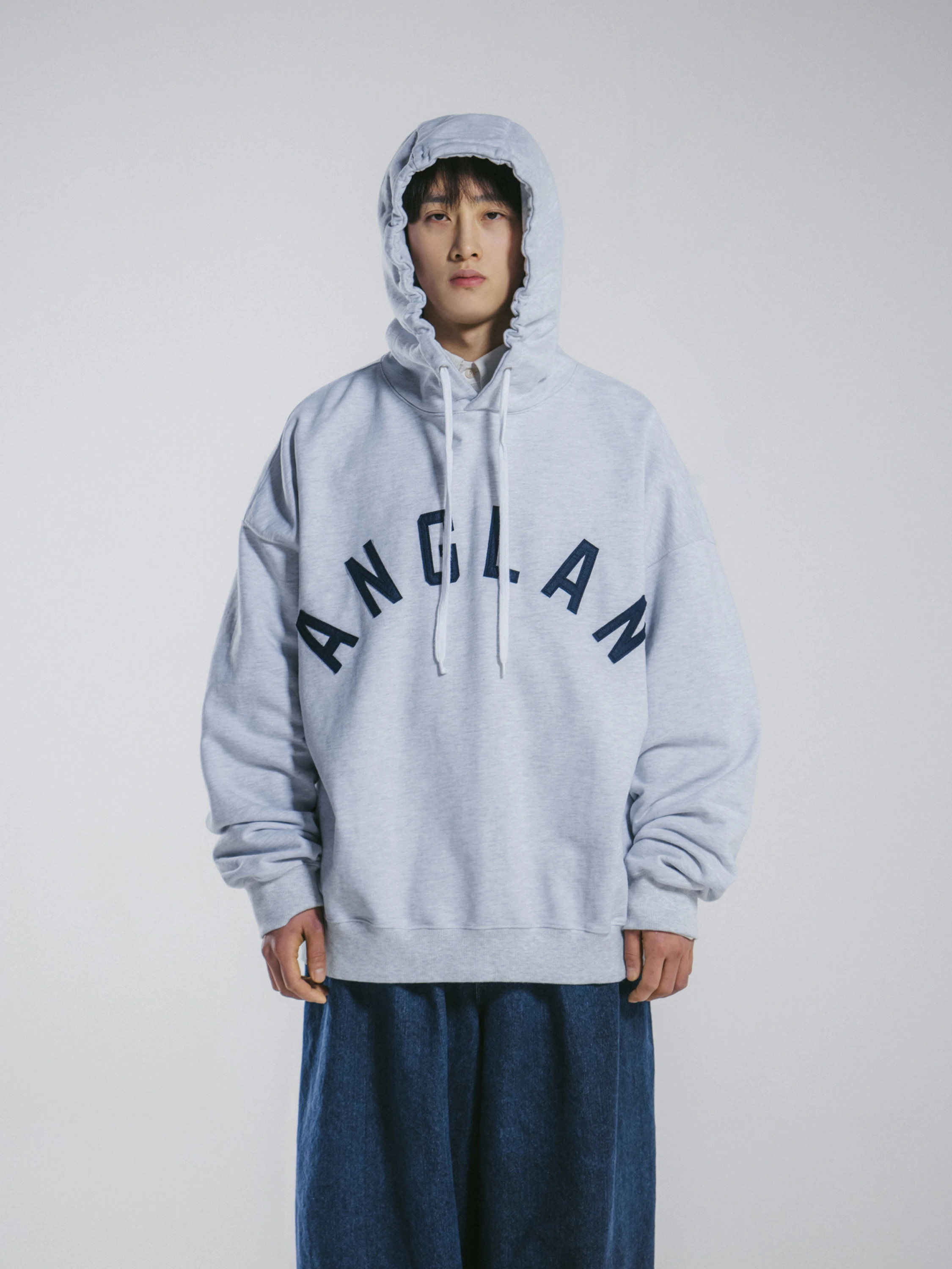 Худи ANGLAN Applique Heavy Sweat Hoodie White Melange