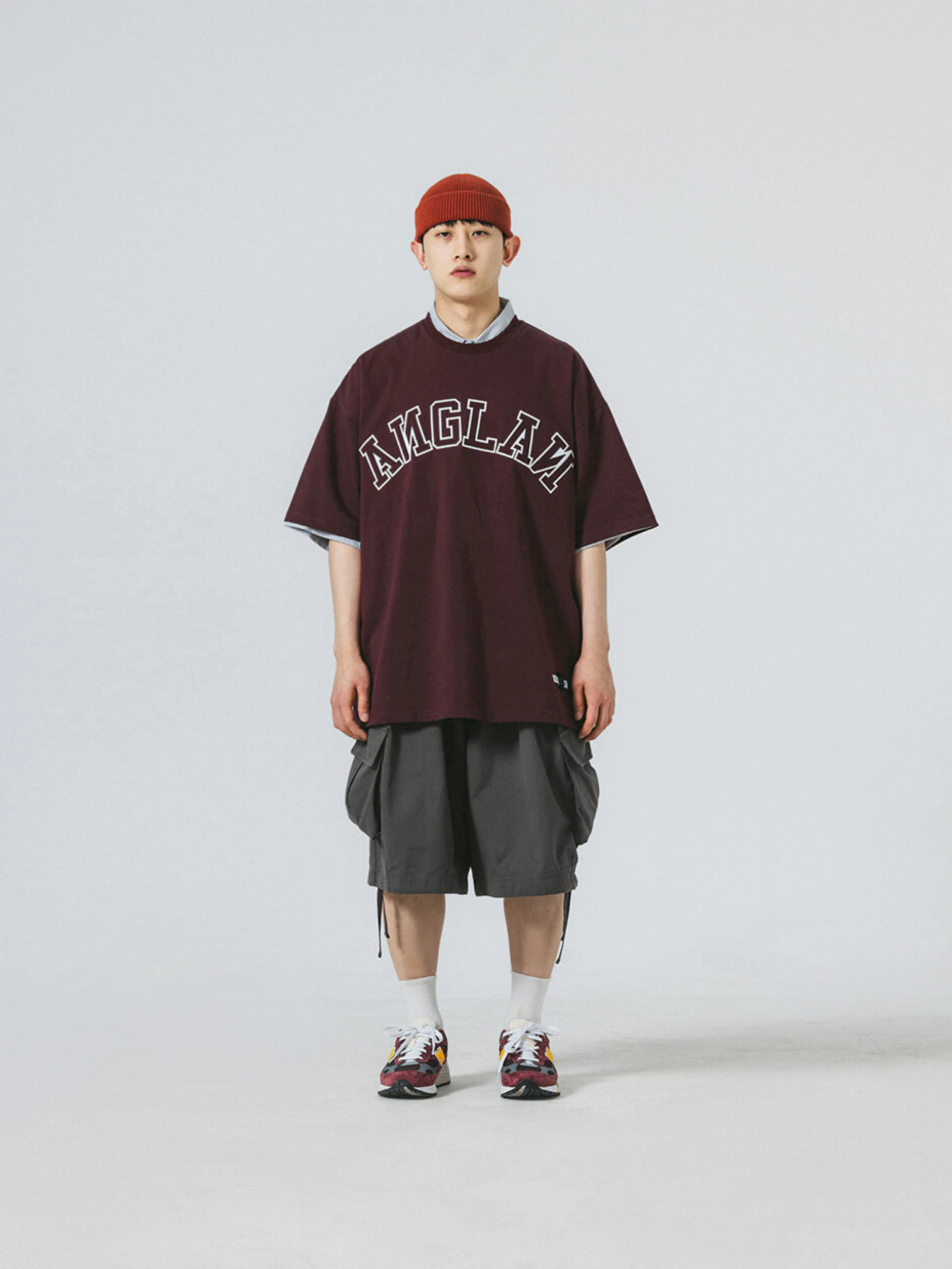 Футболка ANGLAN Applique Logo Half Tee Burgundy
