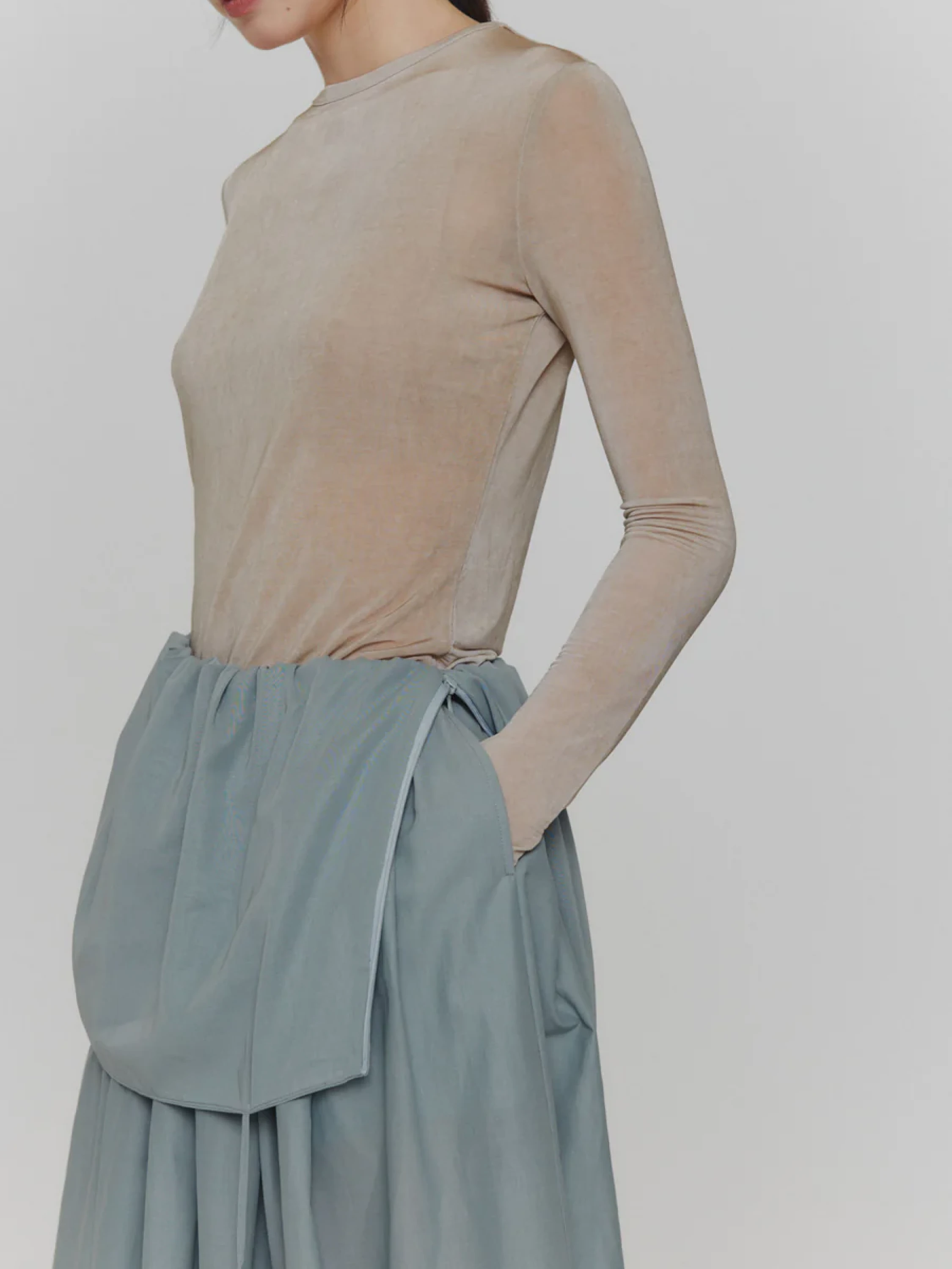 Женское платье AMOMENTO Sheer Shirring Long Dress Mint
