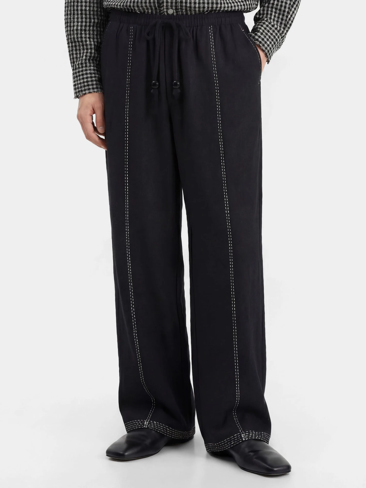 Брюки lorenz Hand Embroidered Linen Black