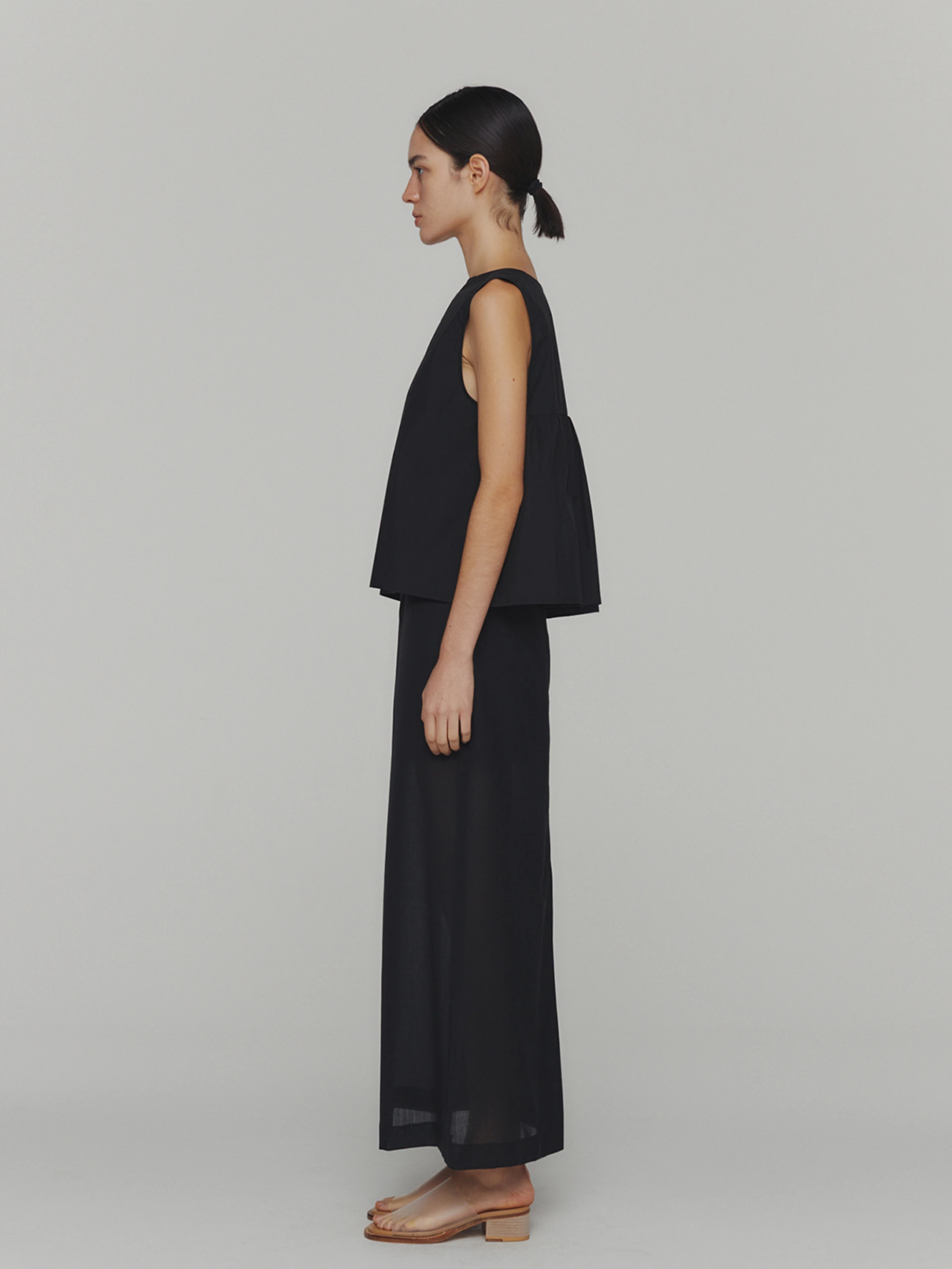 Топ AMOMENTO Cotton Two-Way Shirring Top Black