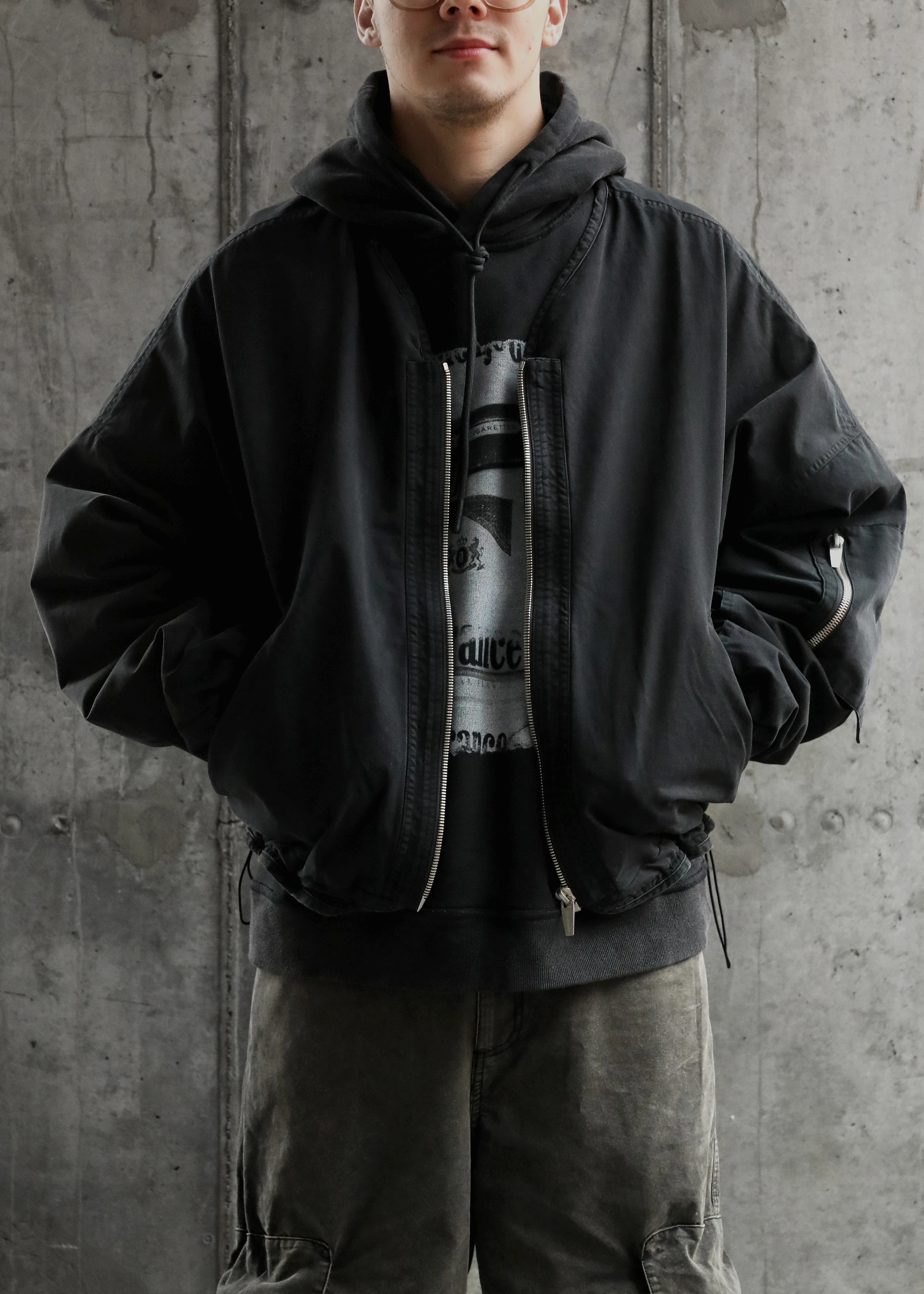 Бомбер ARNODEFRANCE Collarless Bomber Washed Black