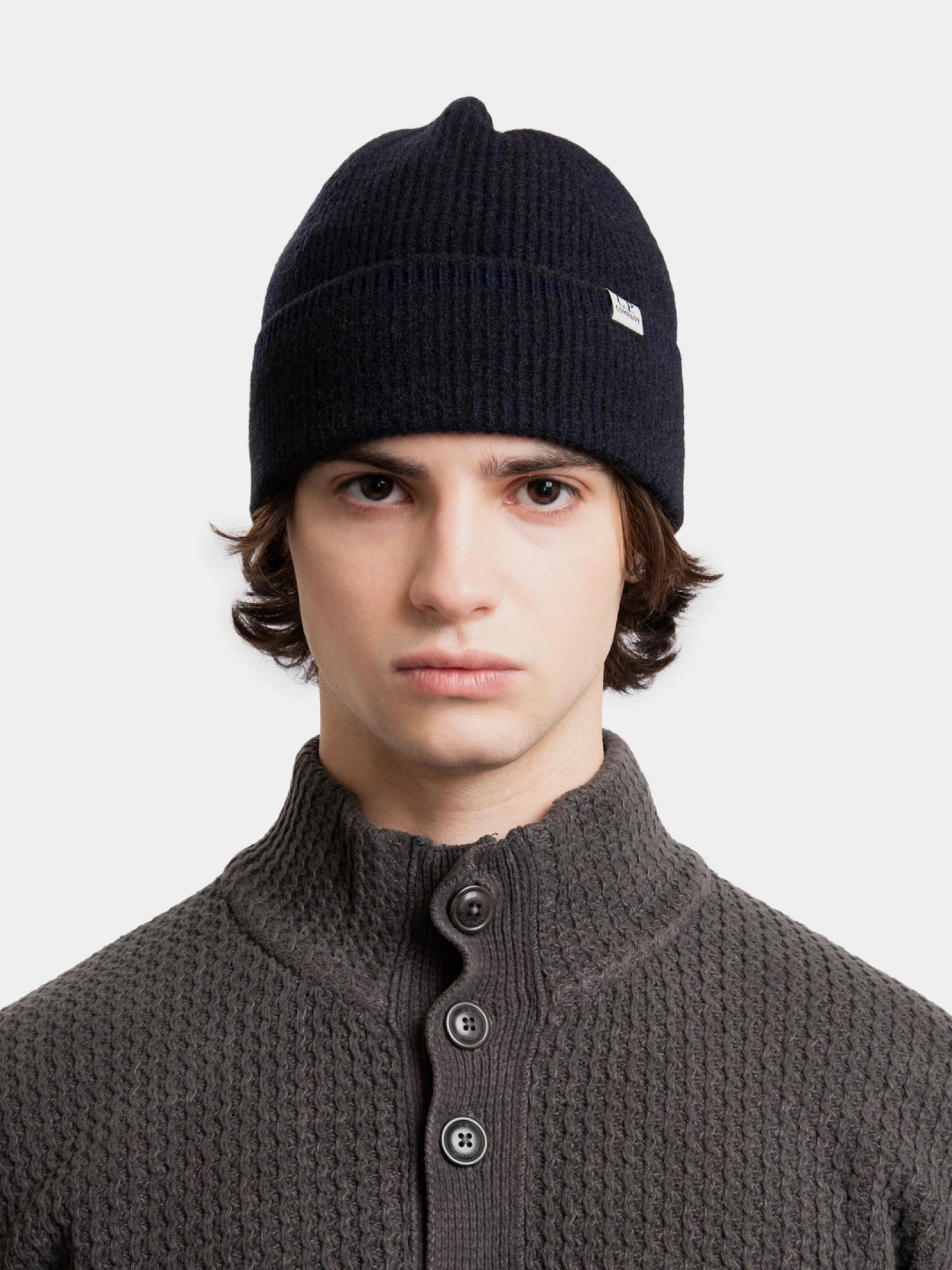 Шапка C.P. Company Logo Patch Vanise Lambswool Total Eclipse