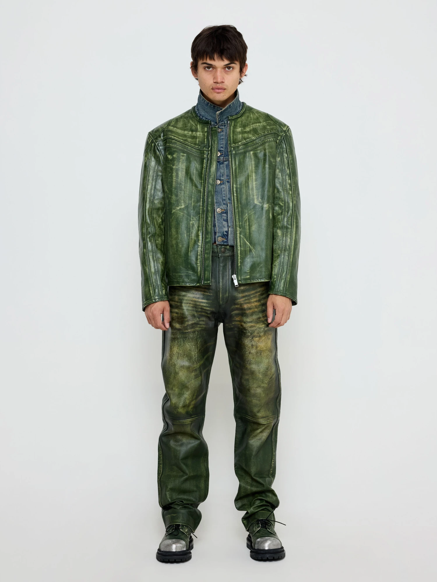 Кожаные брюки 424 Leather Rub Off Pant Green