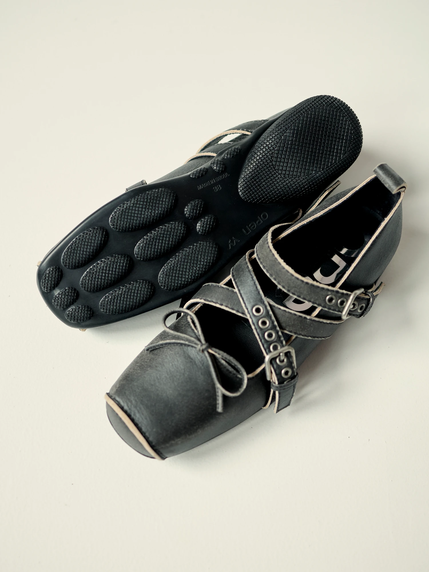 Женские Балетки OPEN YY Cross Buckle Ballet Flats Grey