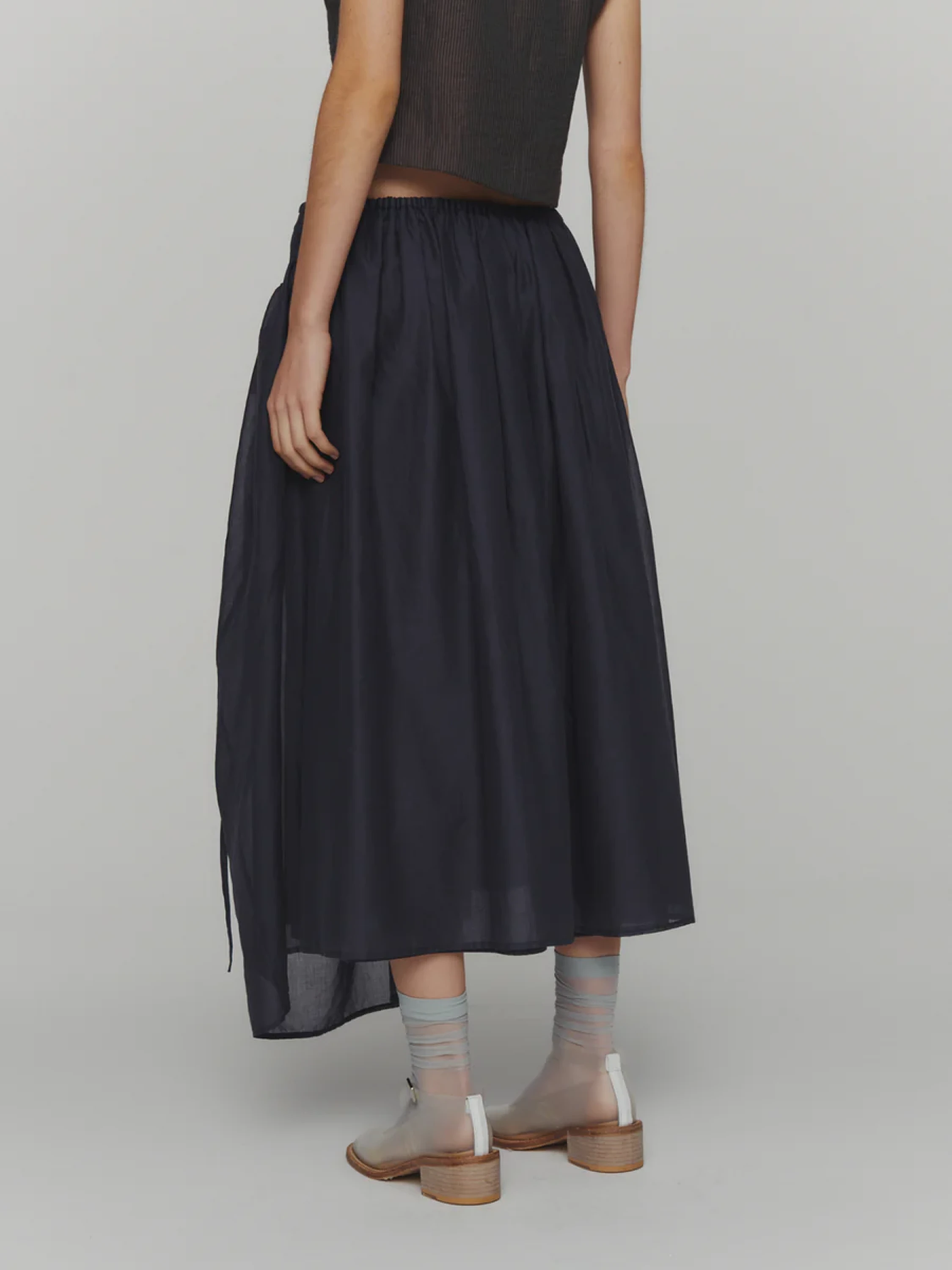 Женская юбка AMOMENTO Drawstring Sheer Shirring Skirt Navy