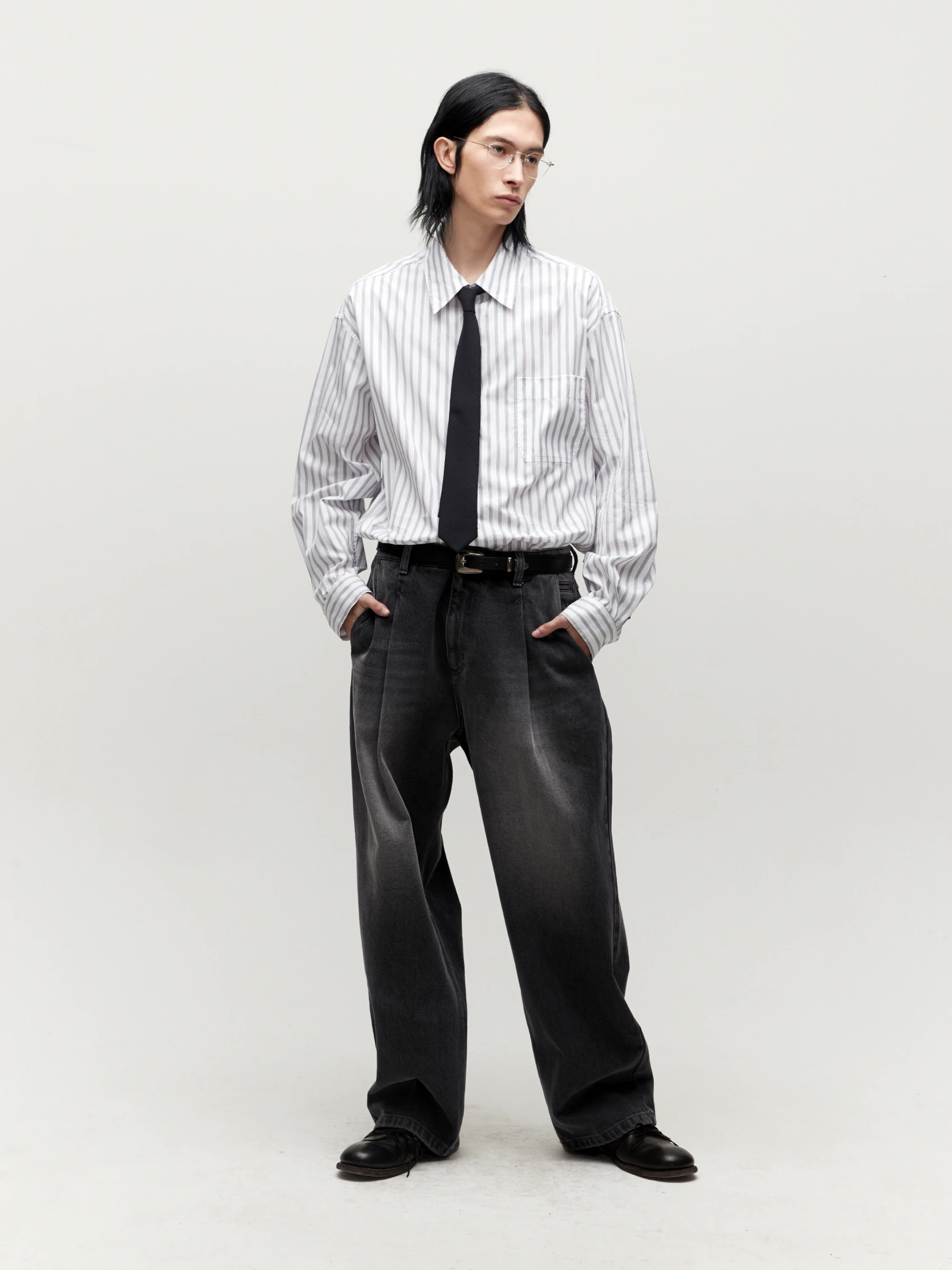 Рубашка COOR Multi-Pin Striped Oversized White
