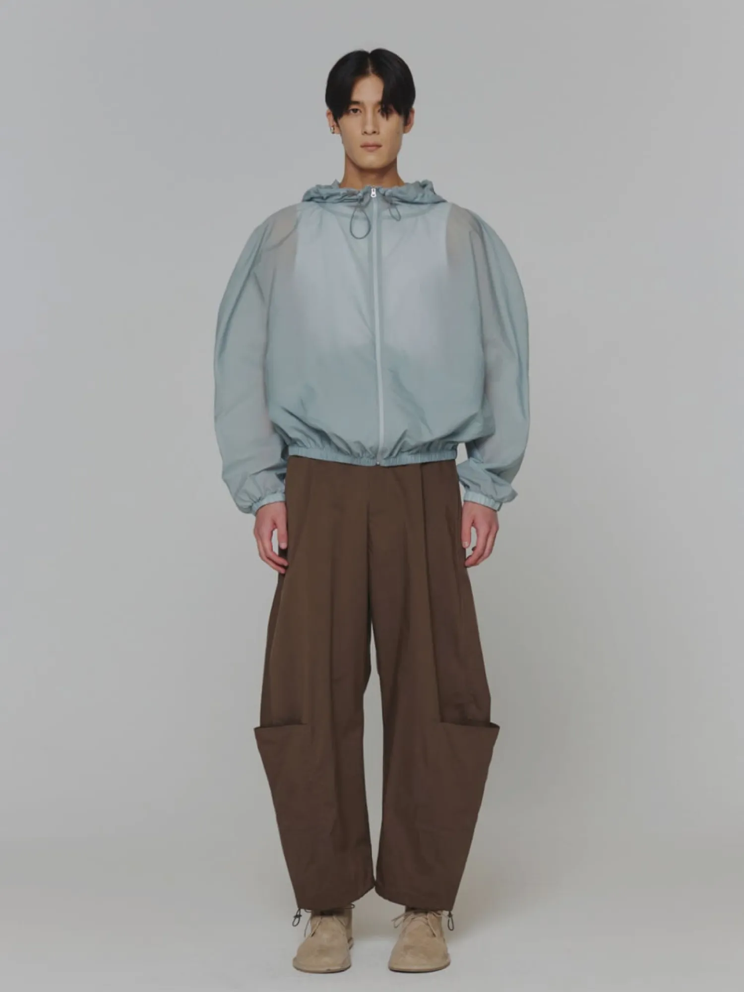 Ветровка AMOMENTO Sheer Nylon Raglan Hooded Blue