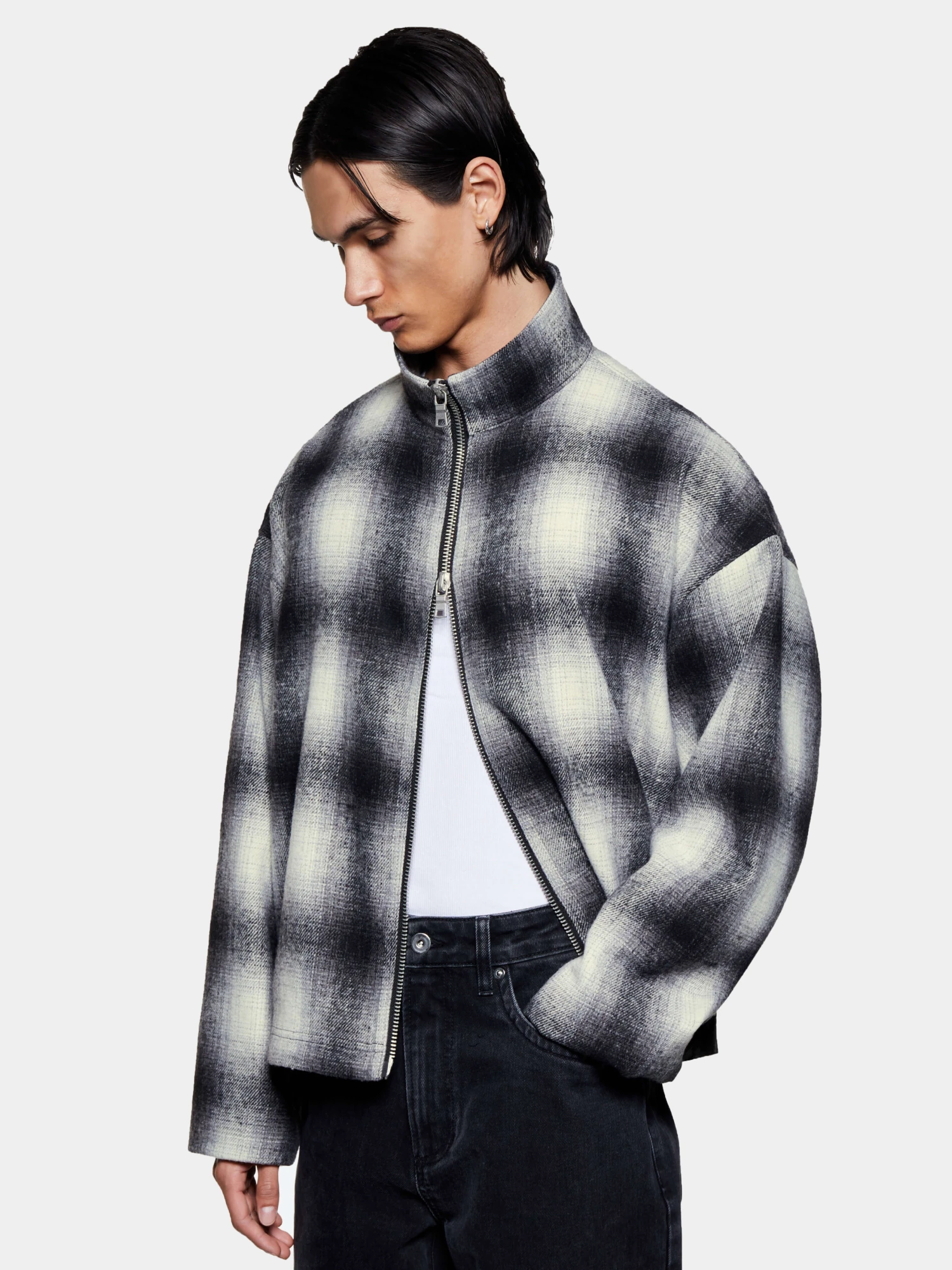 Овершот MKI MIYUKI ZOKU Wool Check Track Off White/Black