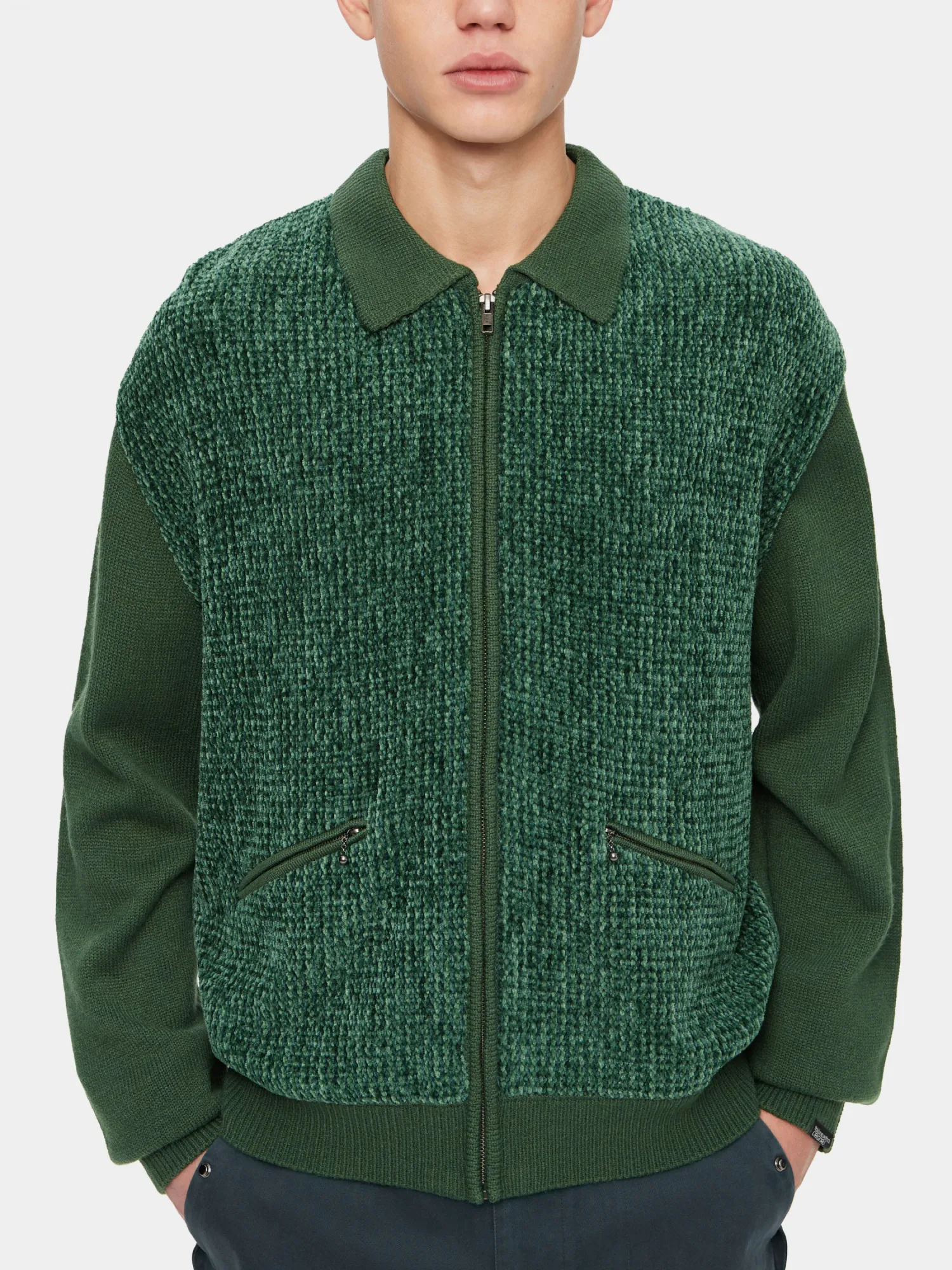 Кардиган thisisneverthat Velvet Knit Zip Polo Green