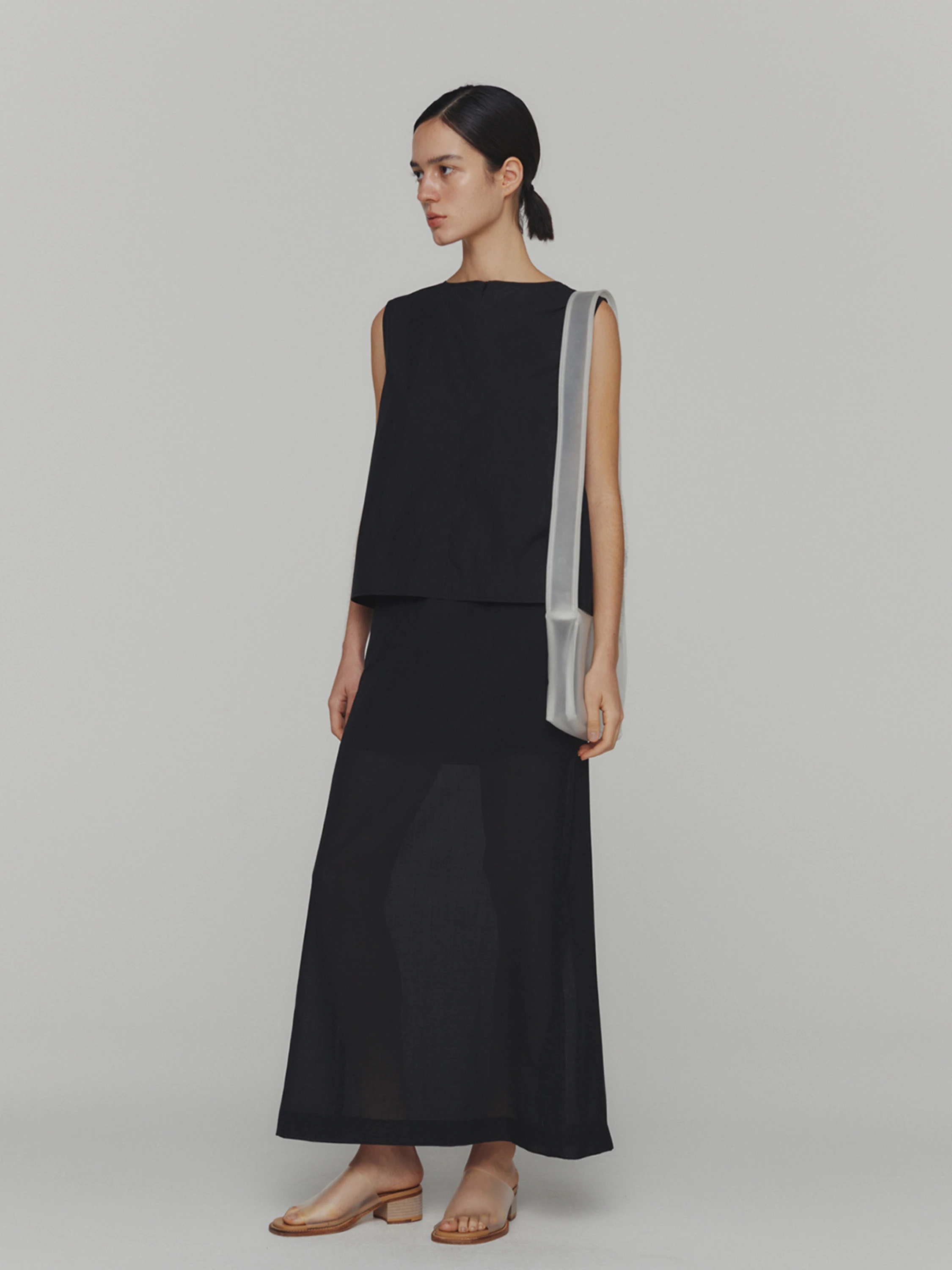 Топ AMOMENTO Cotton Two-Way Shirring Top Black