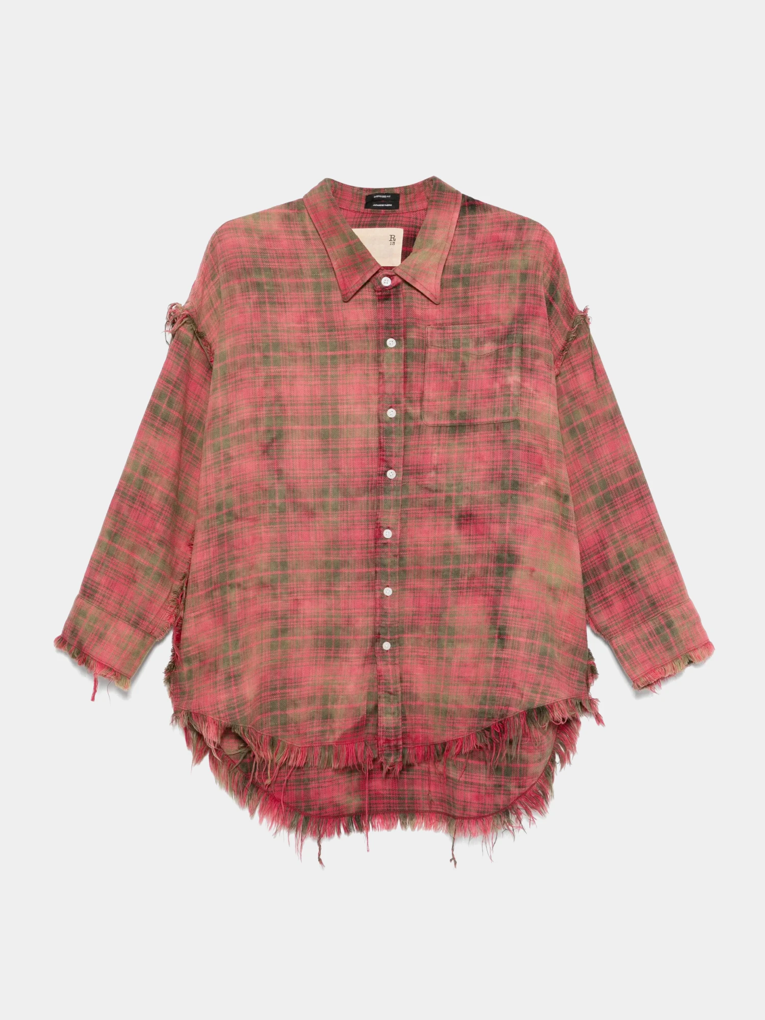 Женская Рубашка R13 Shredded Seam Drop Neck Red Plaid