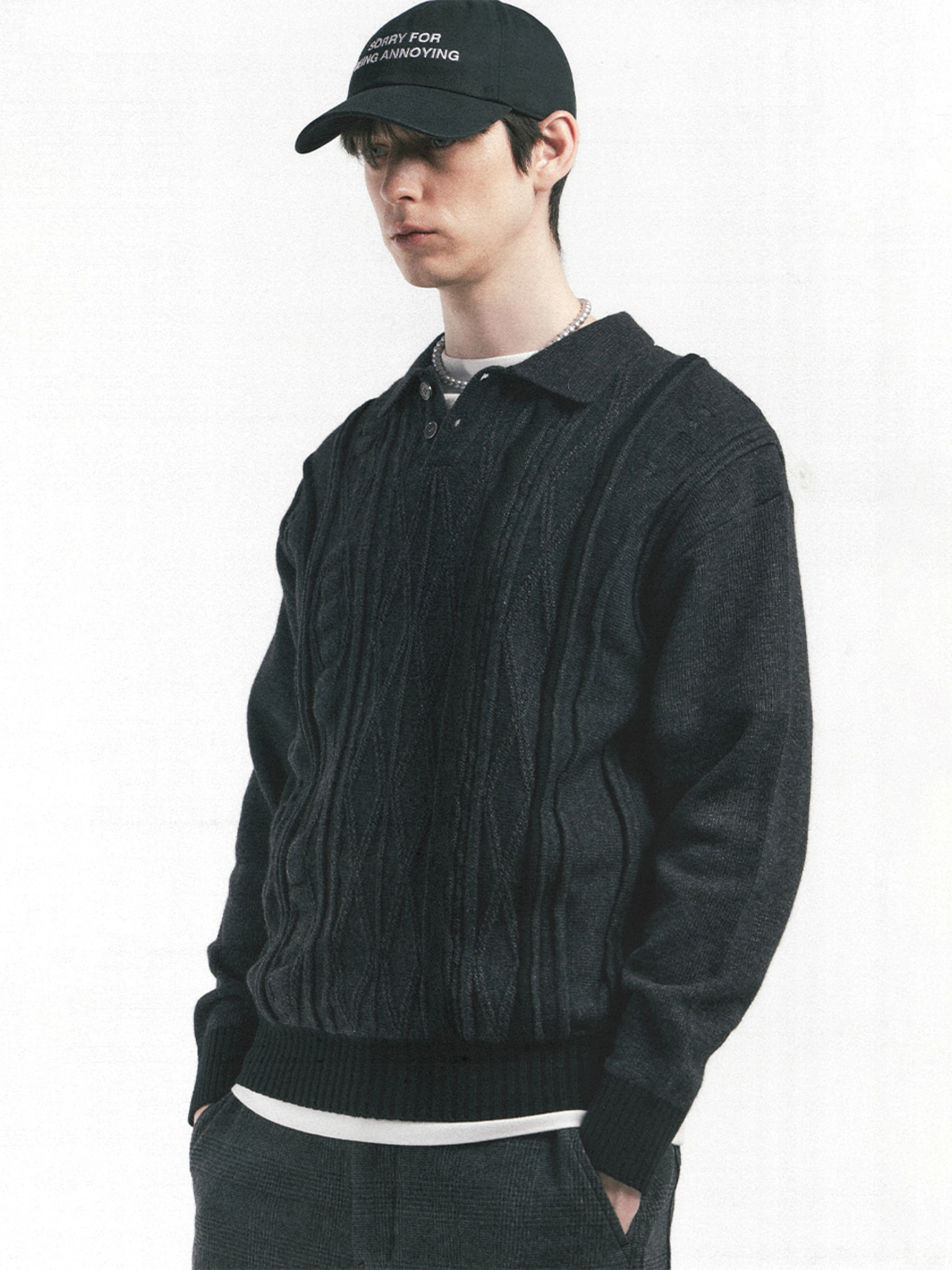 Поло EASTLOGUE Assymetrical Cable Knit Charcoal