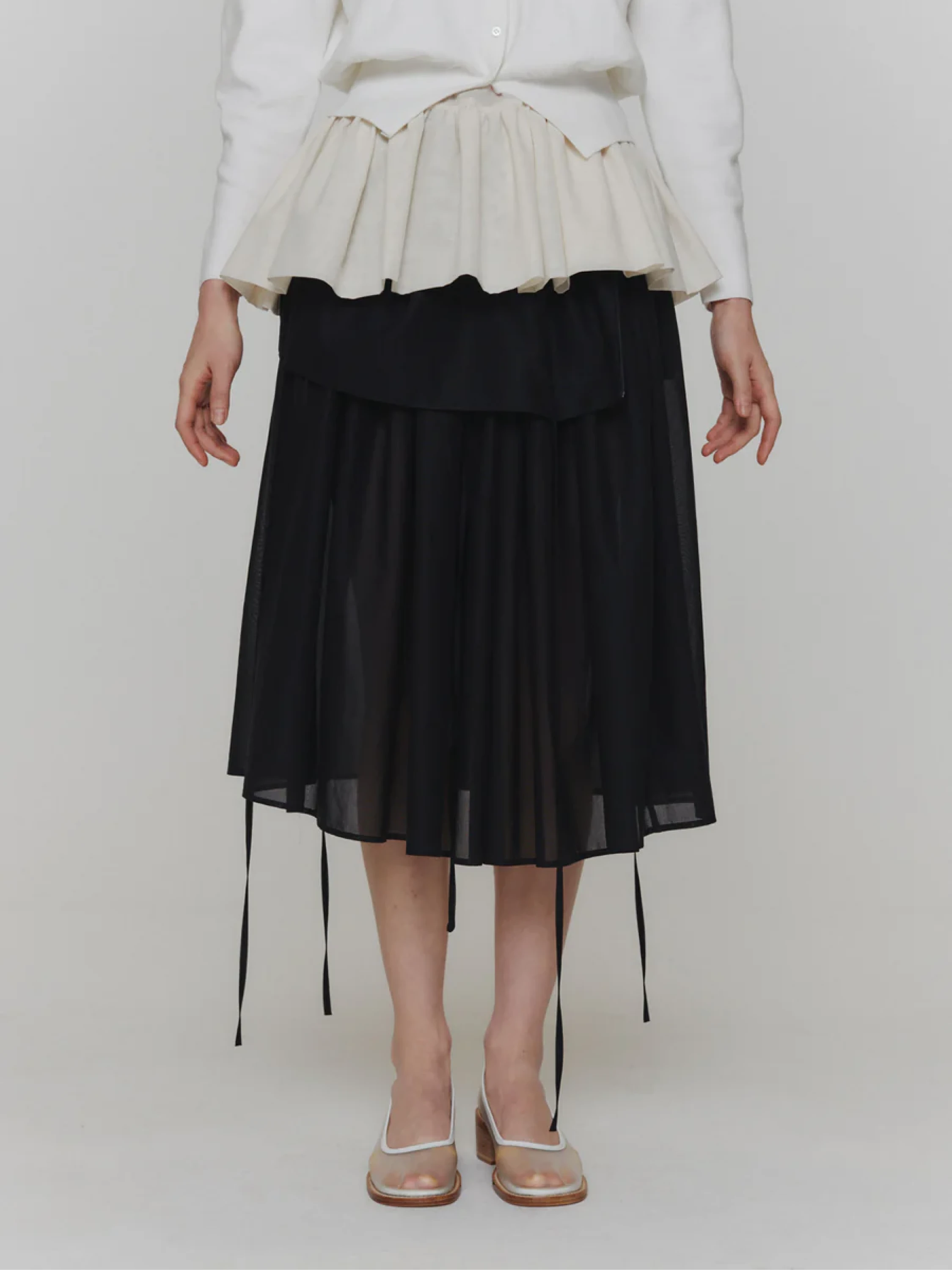 Женское платье AMOMENTO Sheer Shirring Long Dress Black