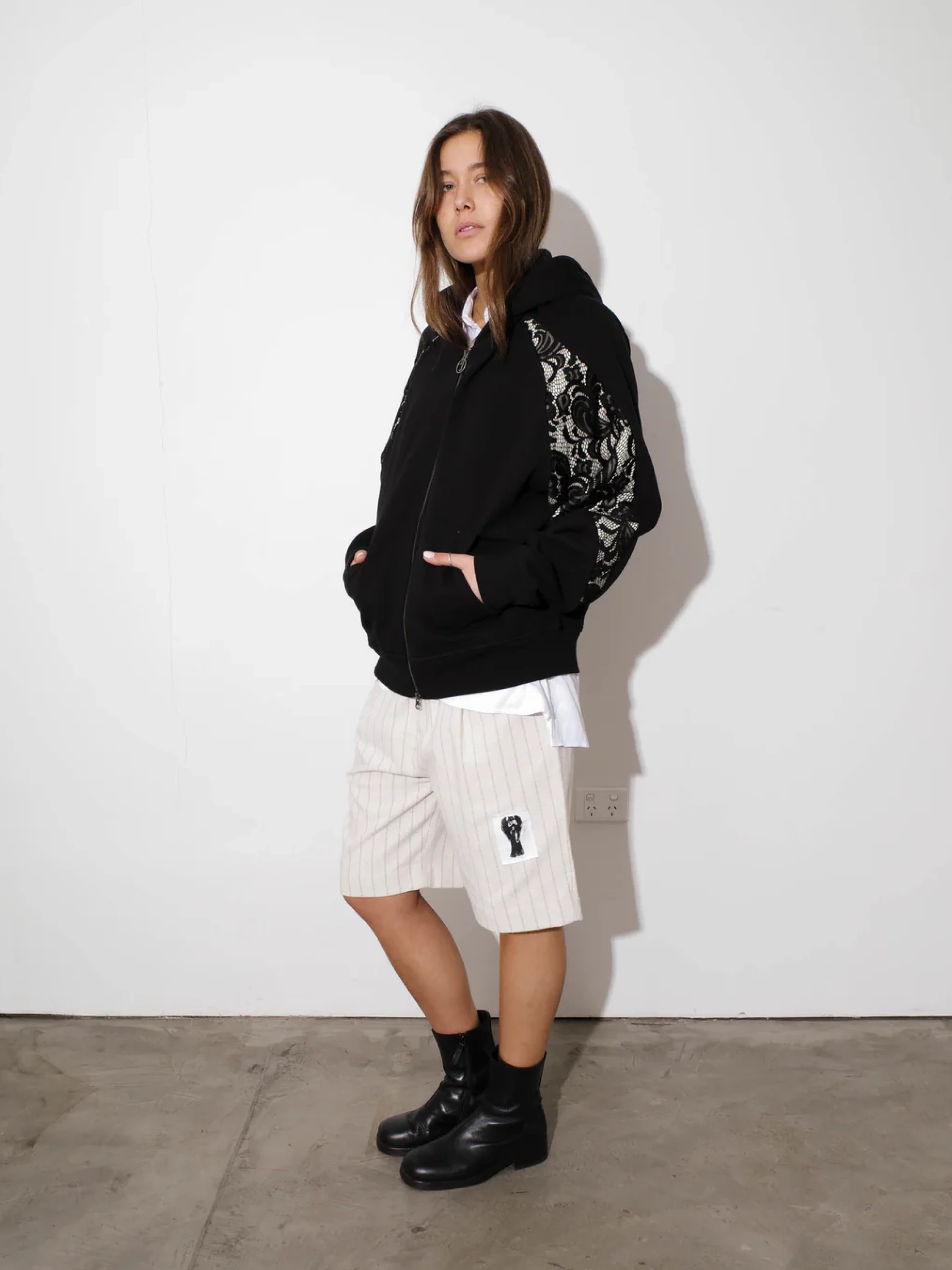 Зип-худи Jungles Jungles Lace Panel Hoodie Black