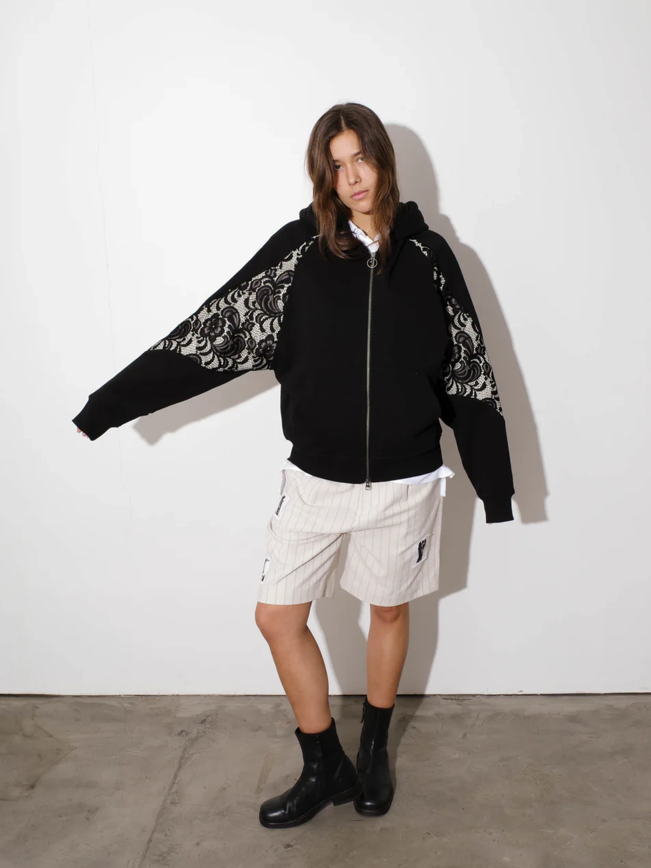 Зип-худи Jungles Jungles Lace Panel Hoodie Black