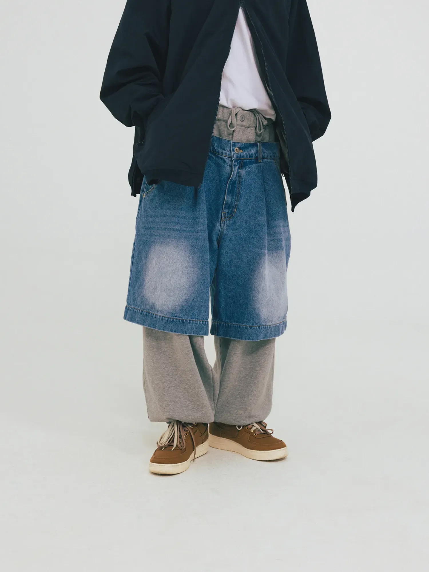 Брюки ANGLAN Denim Layered Sweat Pants Melange Grey