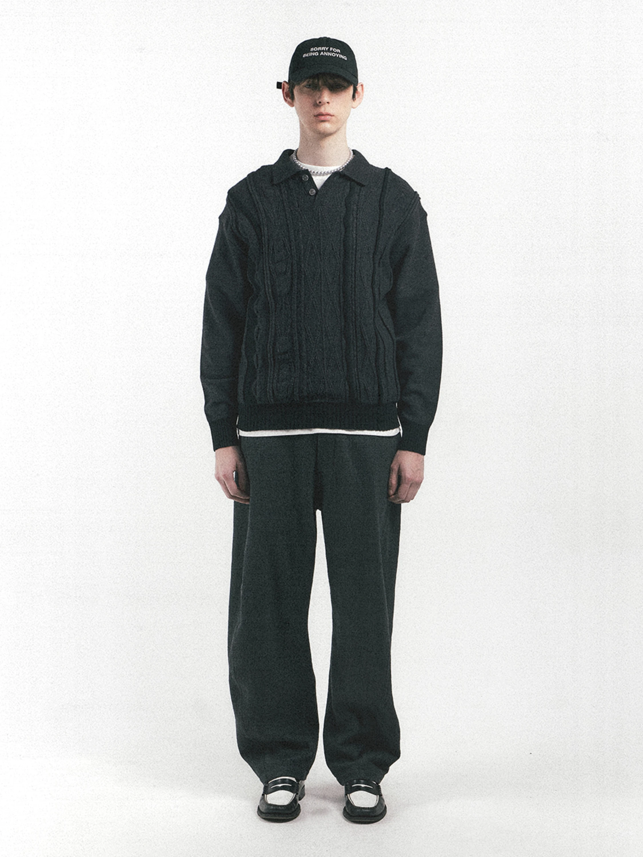 Поло EASTLOGUE Assymetrical Cable Knit Charcoal