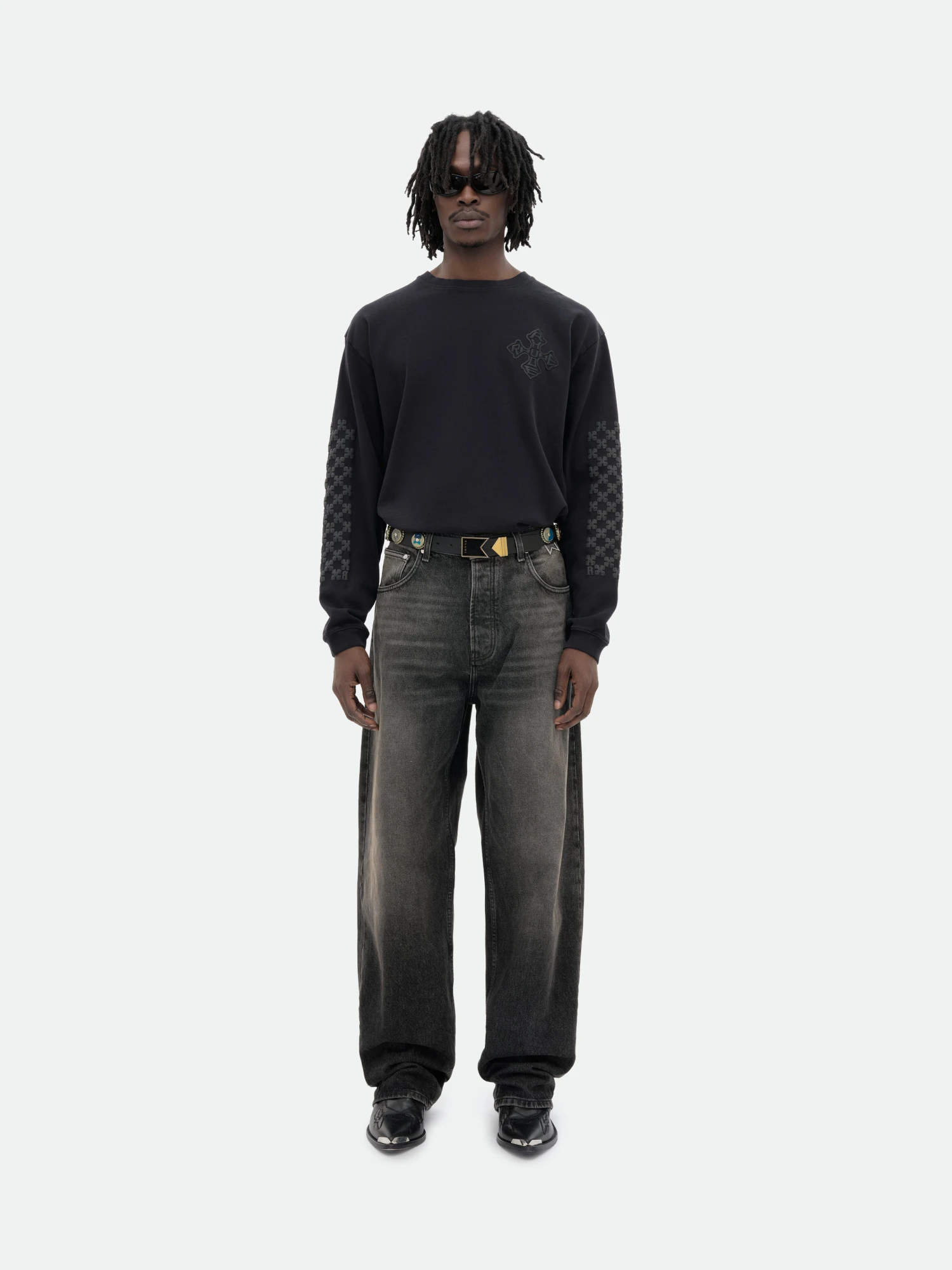 Лонгслив RHUDE Cross Logo Ls Vtg Black/Black