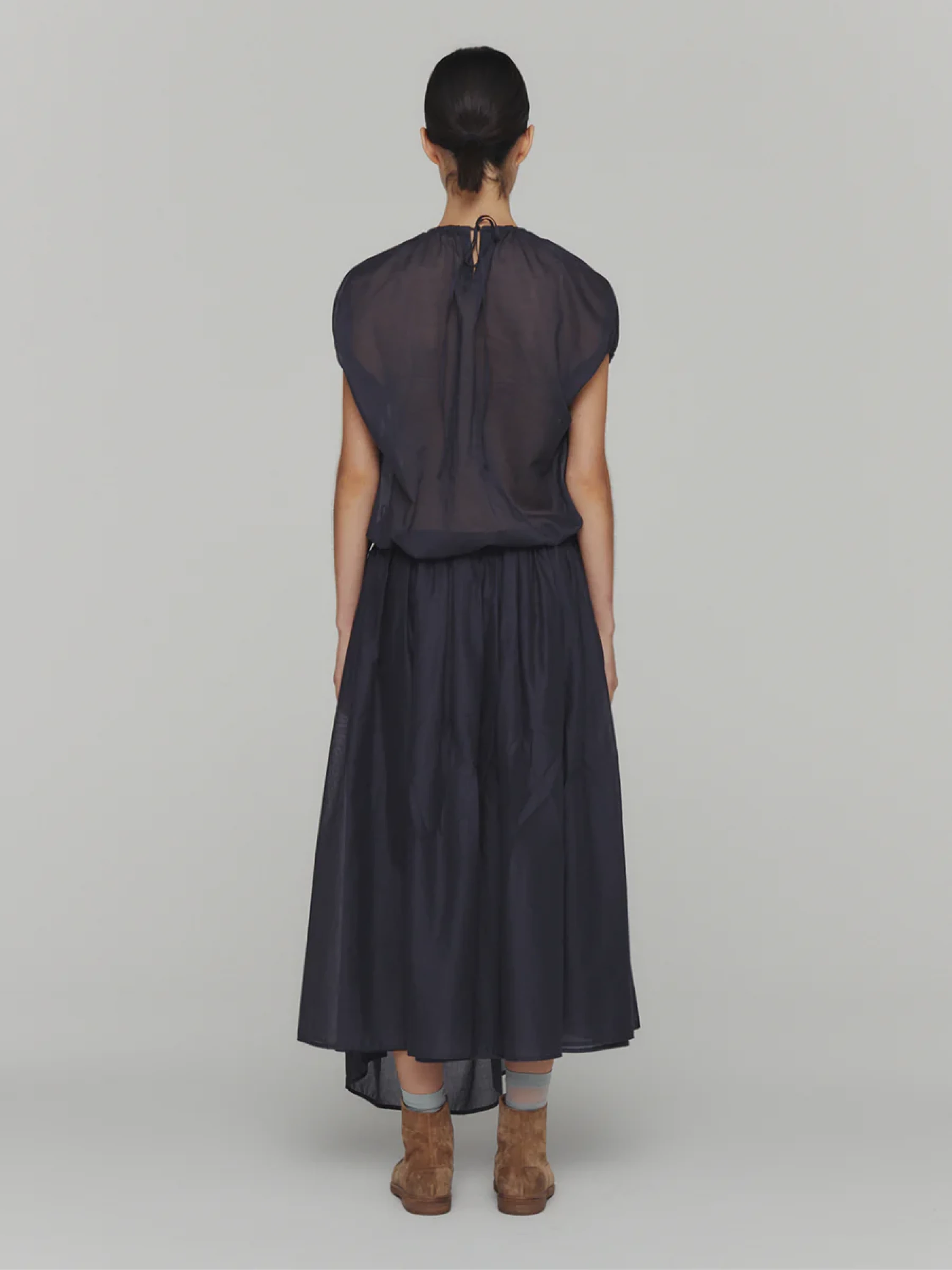 Женская юбка AMOMENTO Drawstring Sheer Shirring Skirt Navy