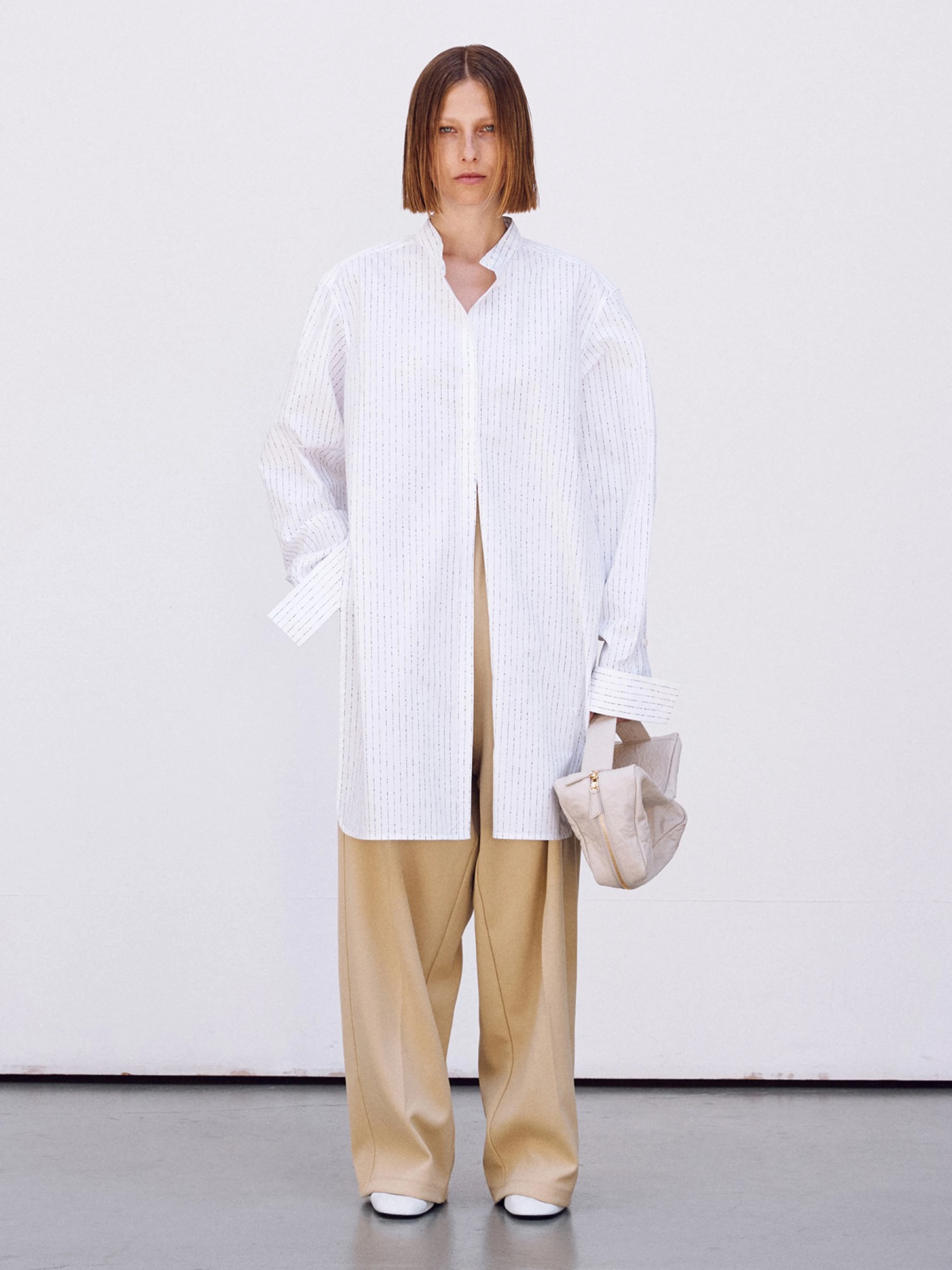 Женская рубашка Recto Nep Stripe Unbalanced Length Shirt White