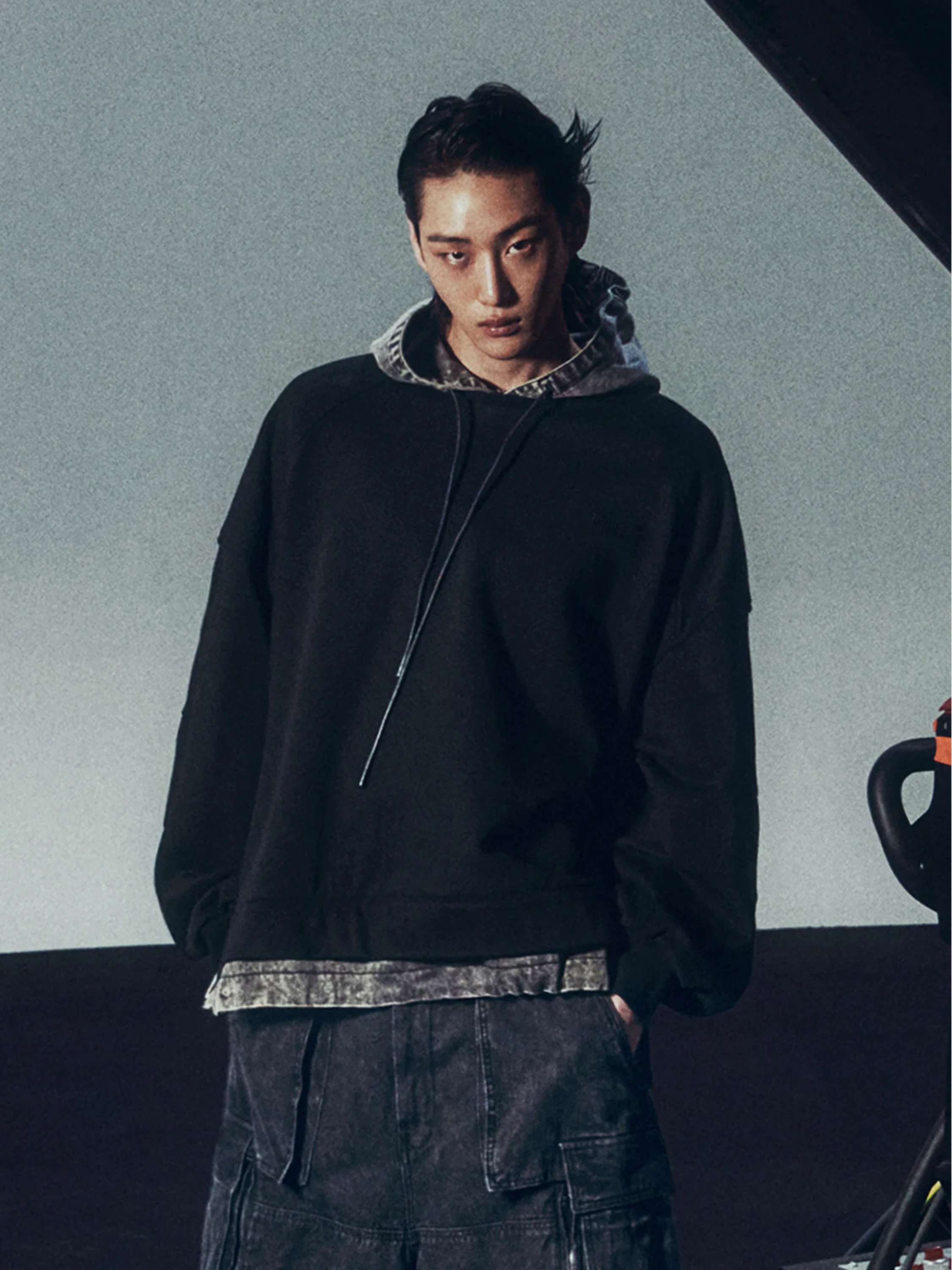 Худи JUUN.J Denim Layered Light Hoody Black