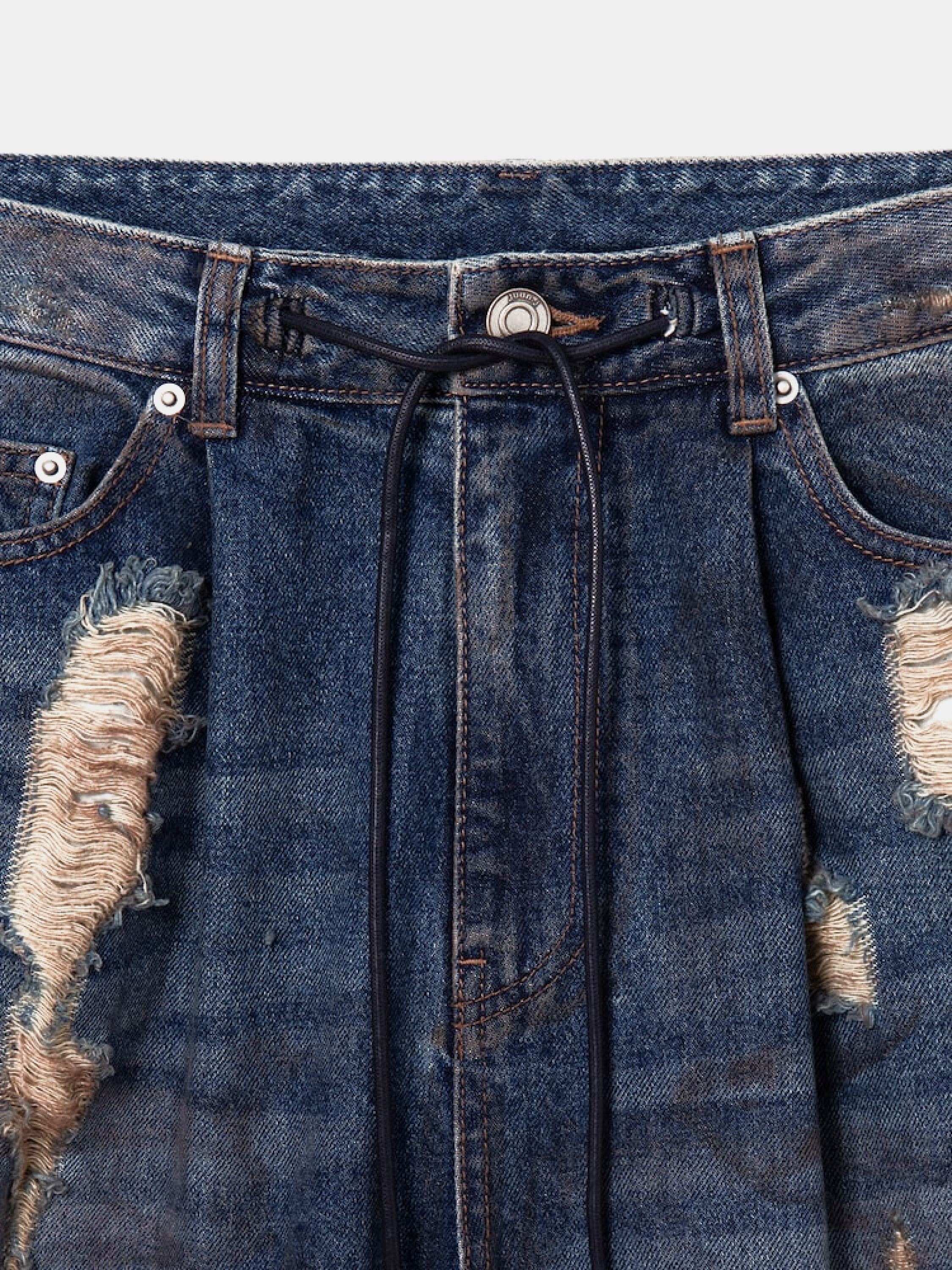 Джинсы JUUN.J Oil-Washed Distressed Denim Blue