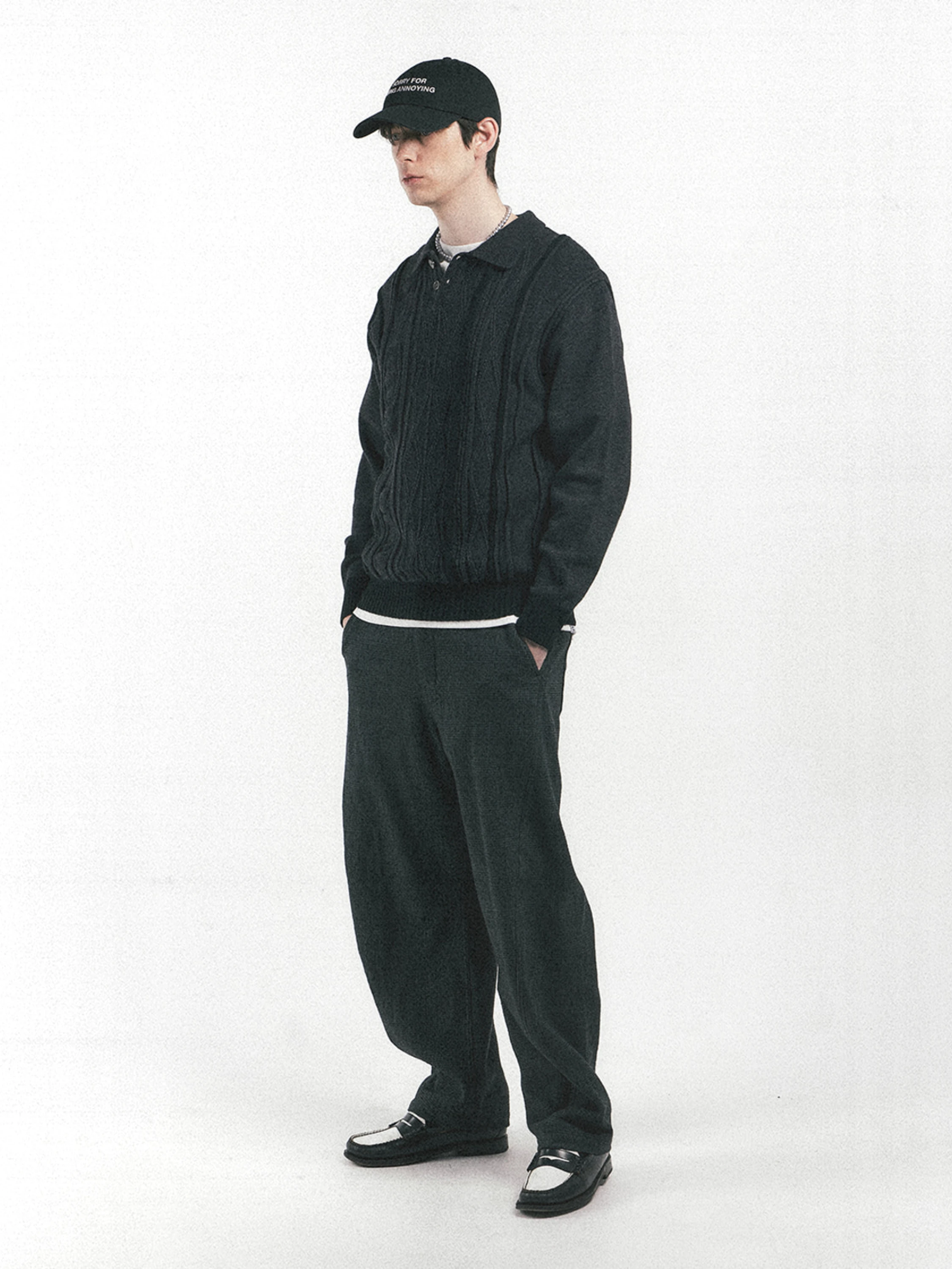 Поло EASTLOGUE Assymetrical Cable Knit Charcoal