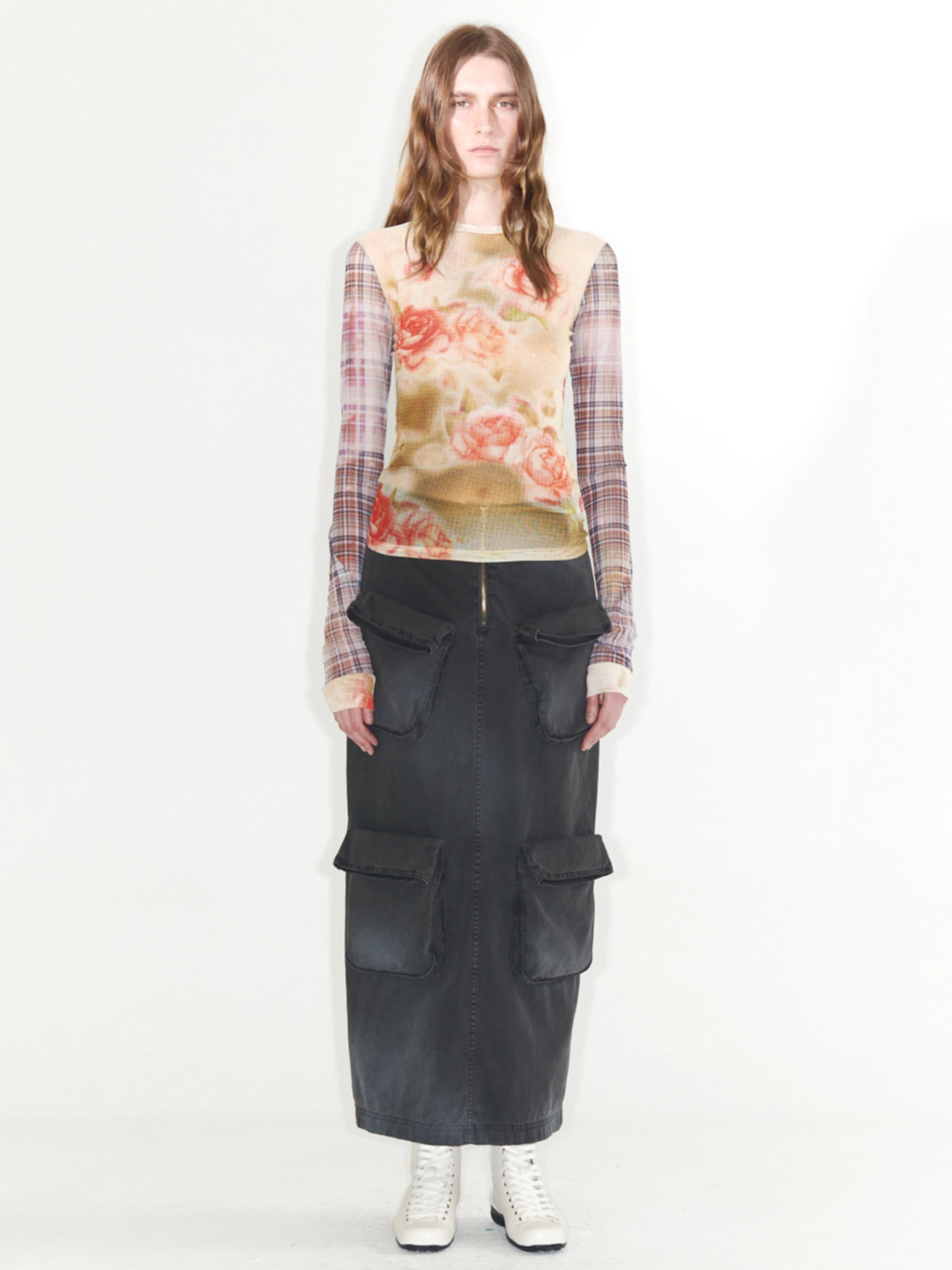 Женский топ OPEN YY Floral Mesh Sleeve Top Multi