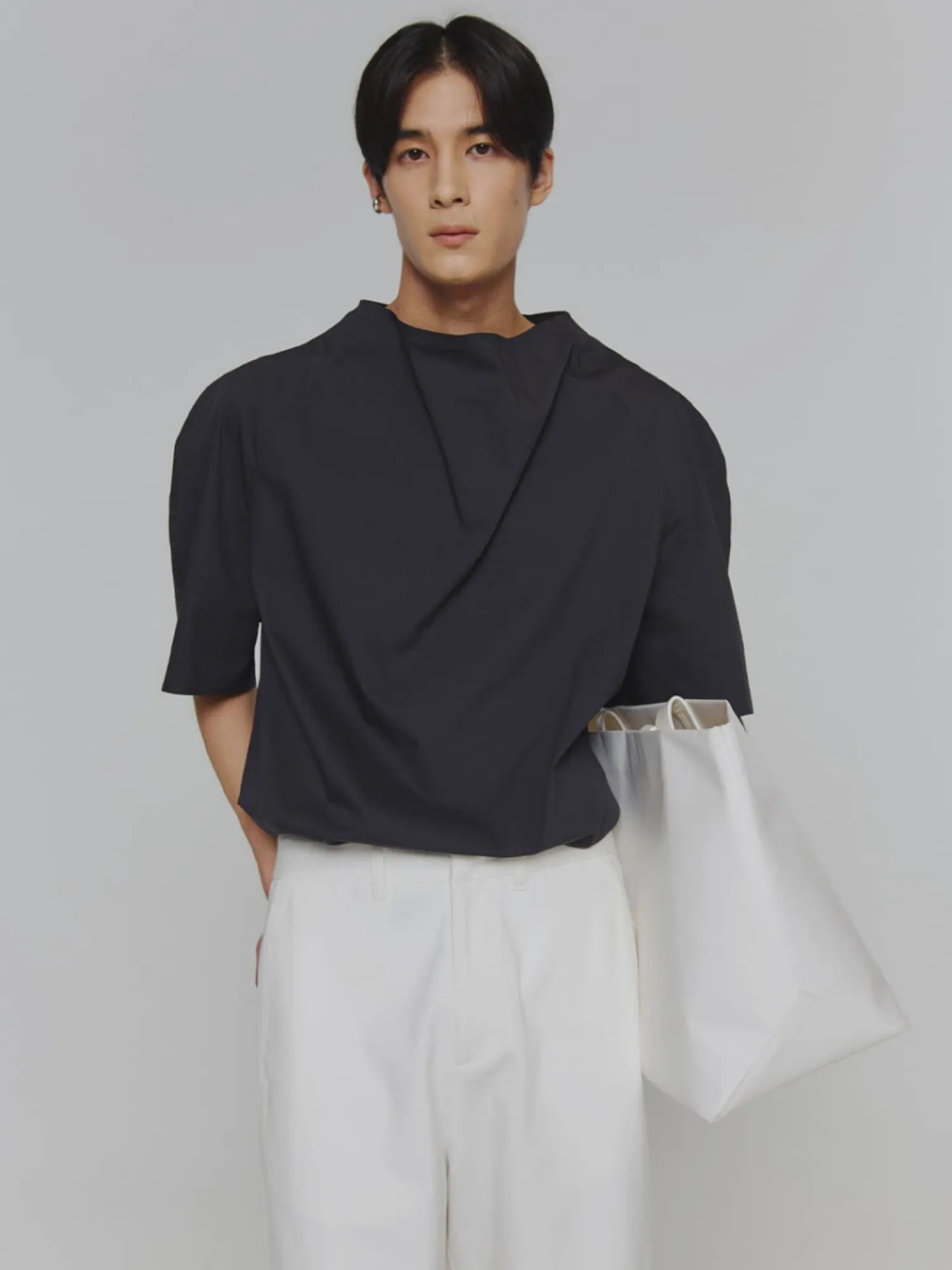 Топ AMOMENTO Raglan Cowl Neck Charcoal