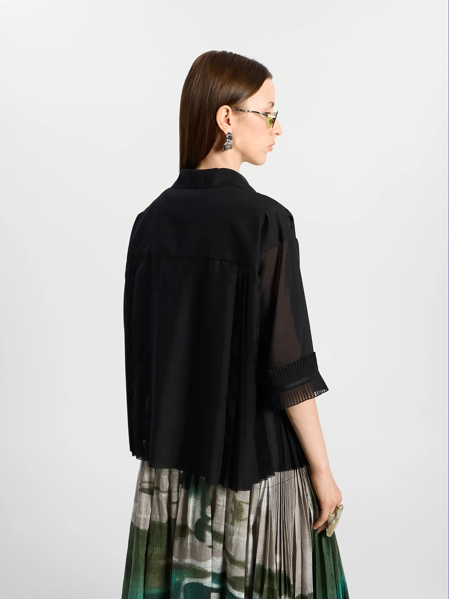 Женская рубашка UNDERCOVER Pleated Mix Open Collar Black