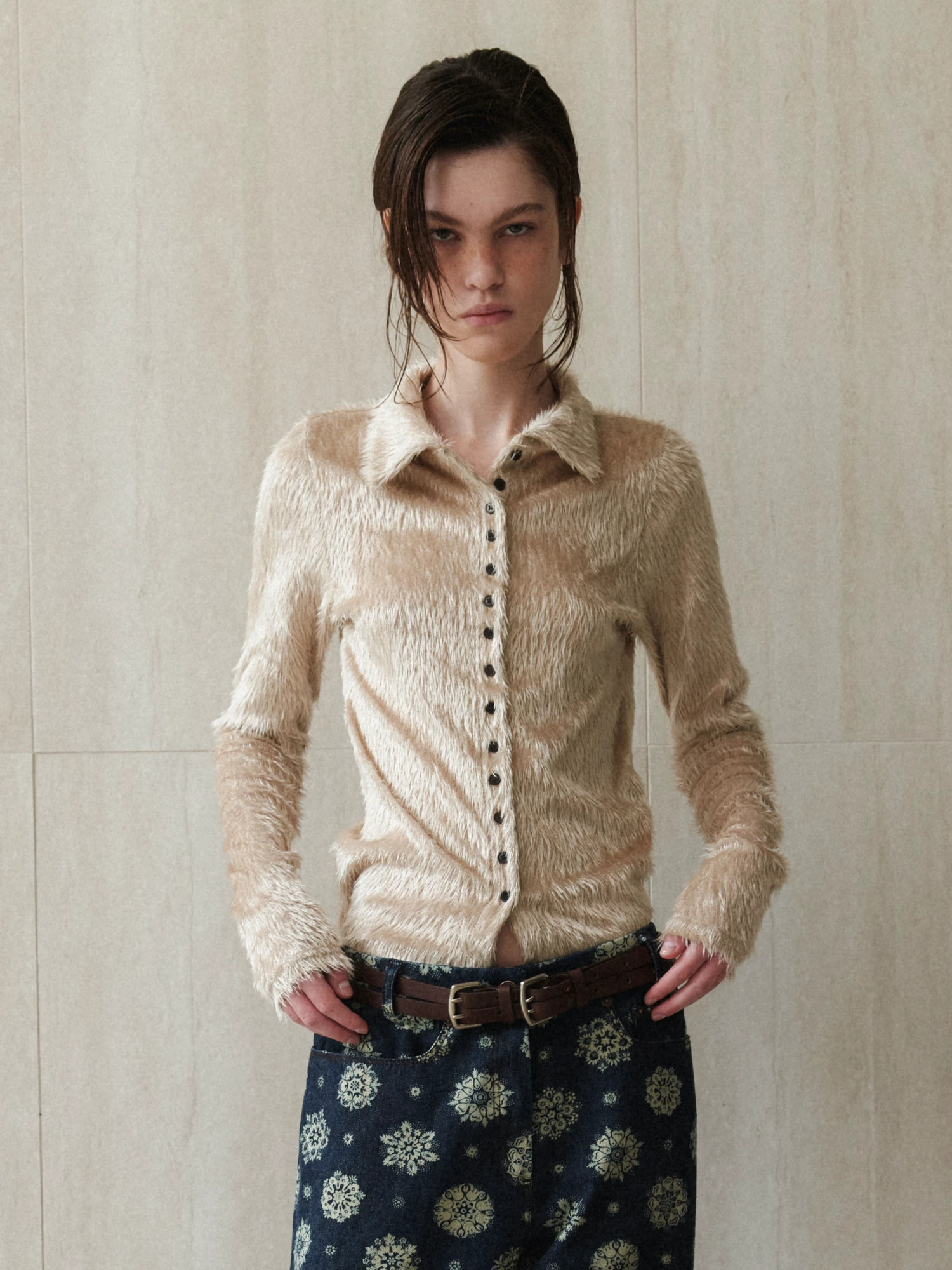Женский кардиган EPINGLER Fur Slim Knit Beige