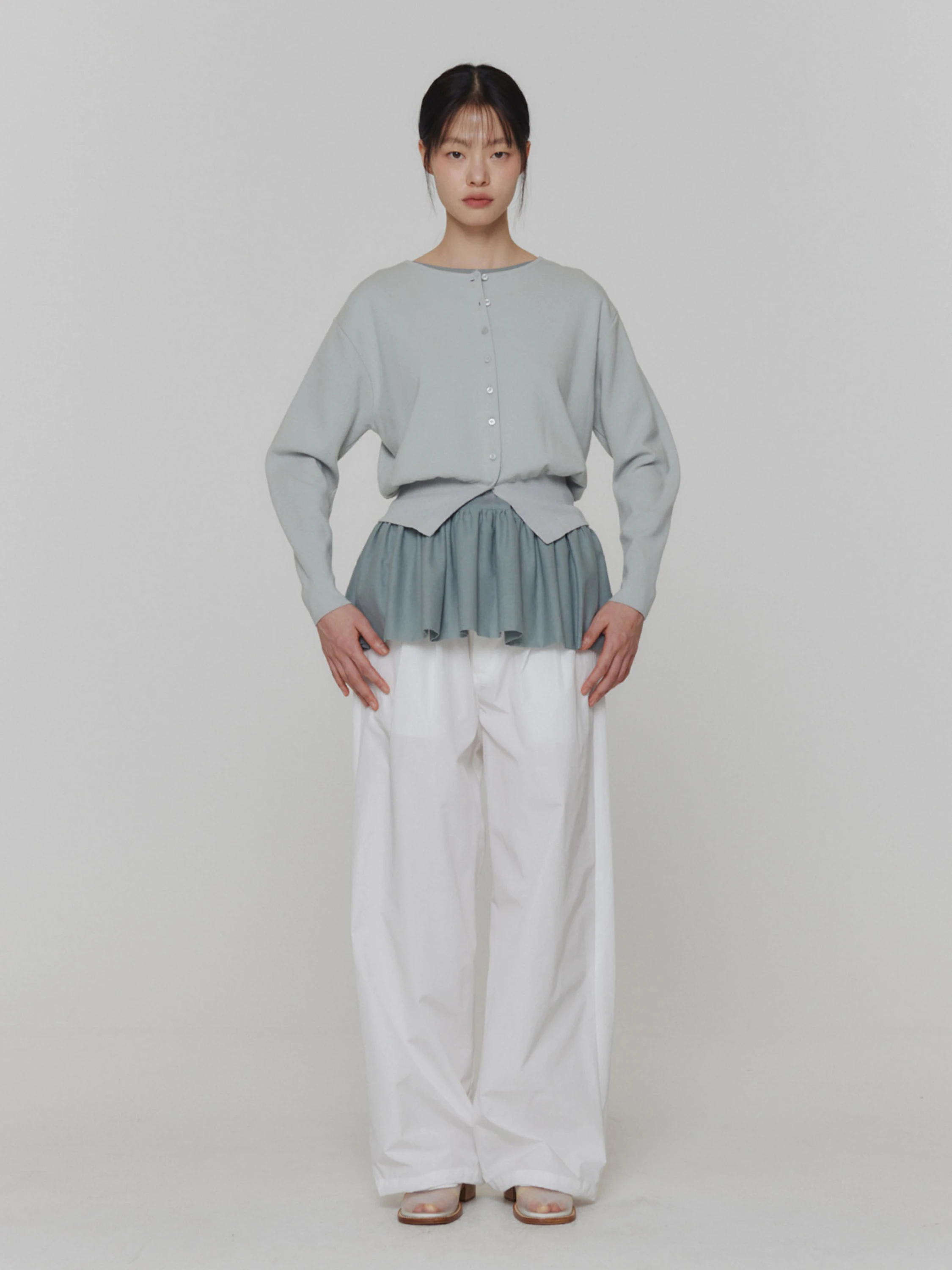 Женский кардиган AMOMENTO Round Sleeve Shirred Cardigan Mint