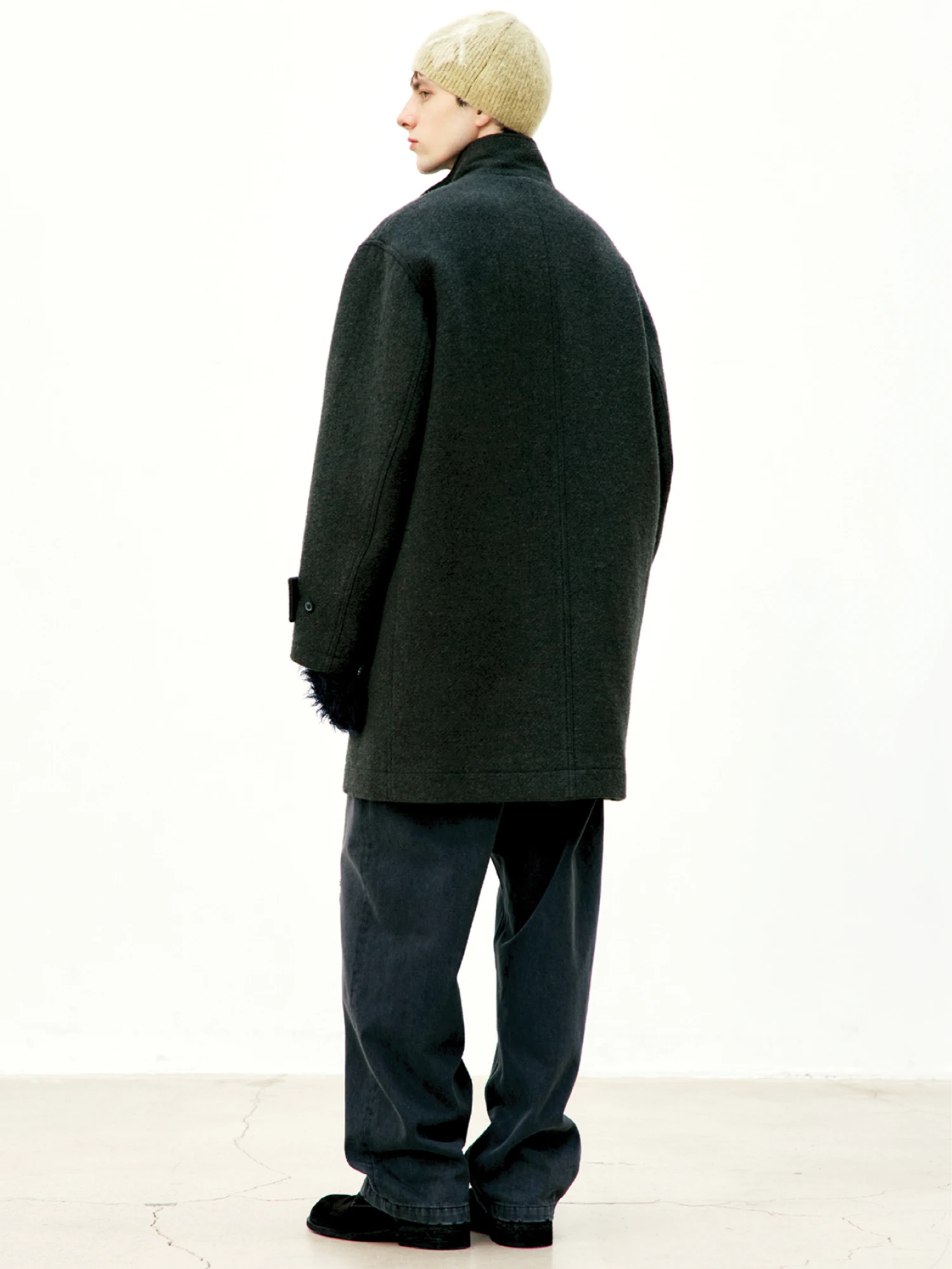 Пальто COOR Cashmere Blend Stand Collar Dark Green