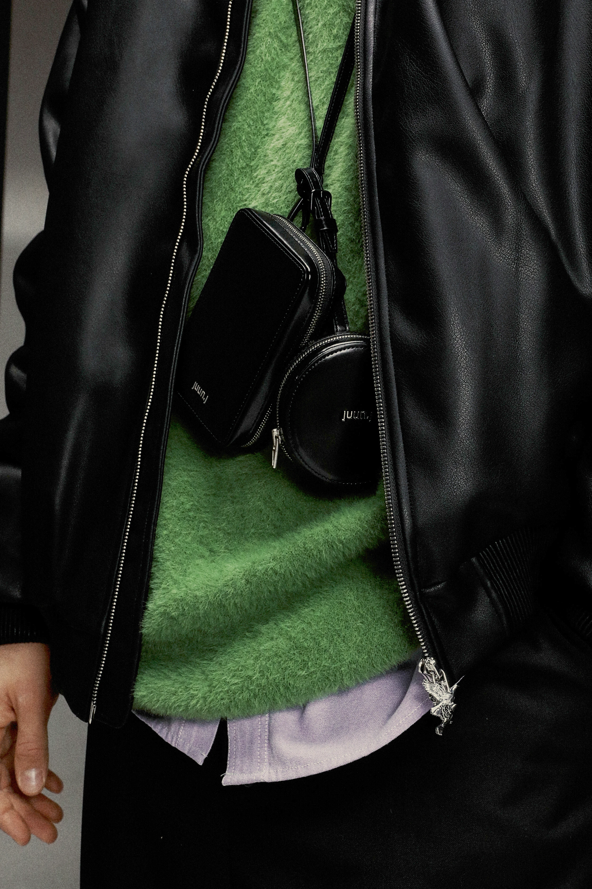 Бомбер 3.PARADIS Vegan Leather Bomber Jacket Black