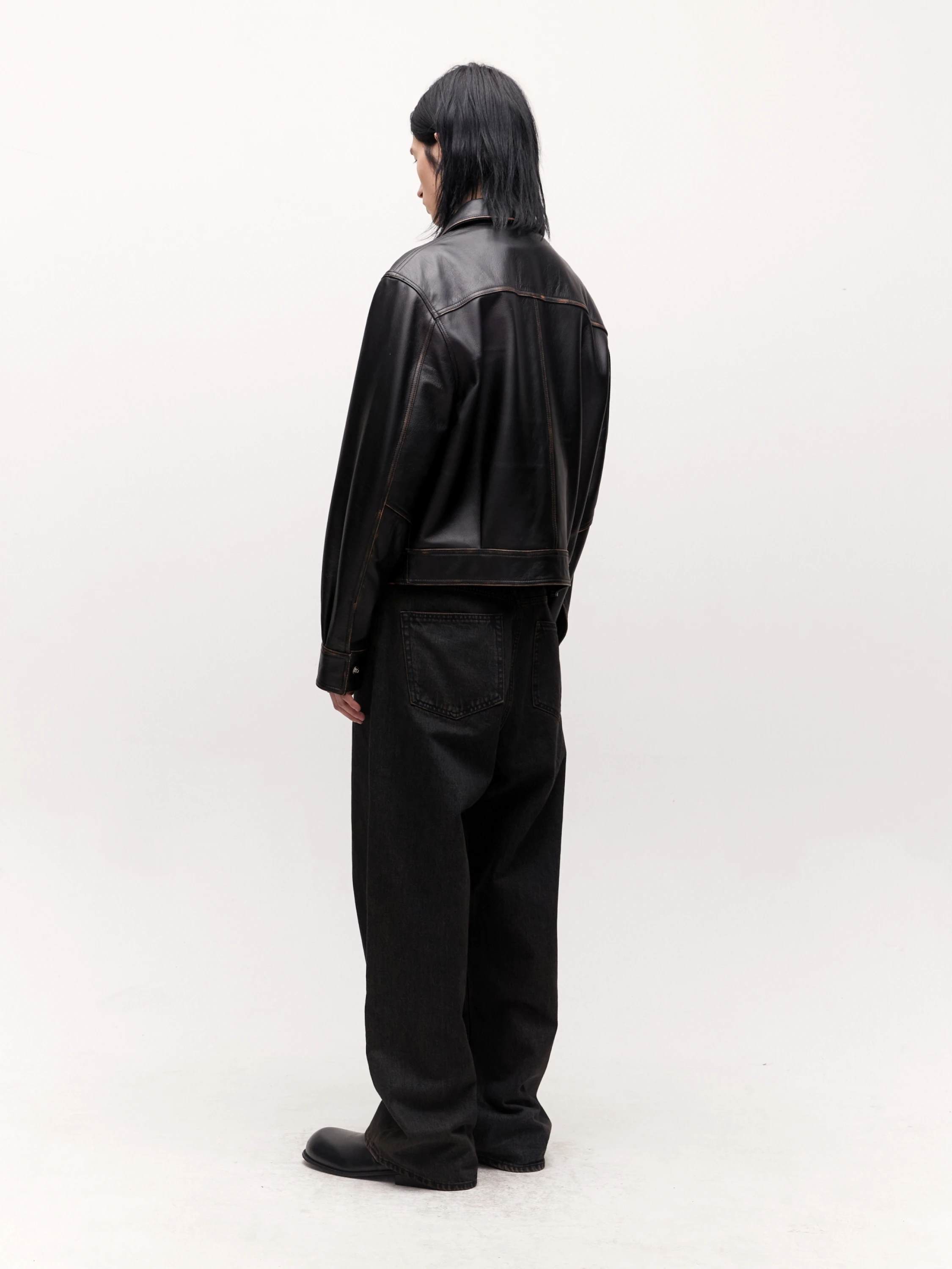 Куртка COOR Distressed Padded Leather Dark Brown