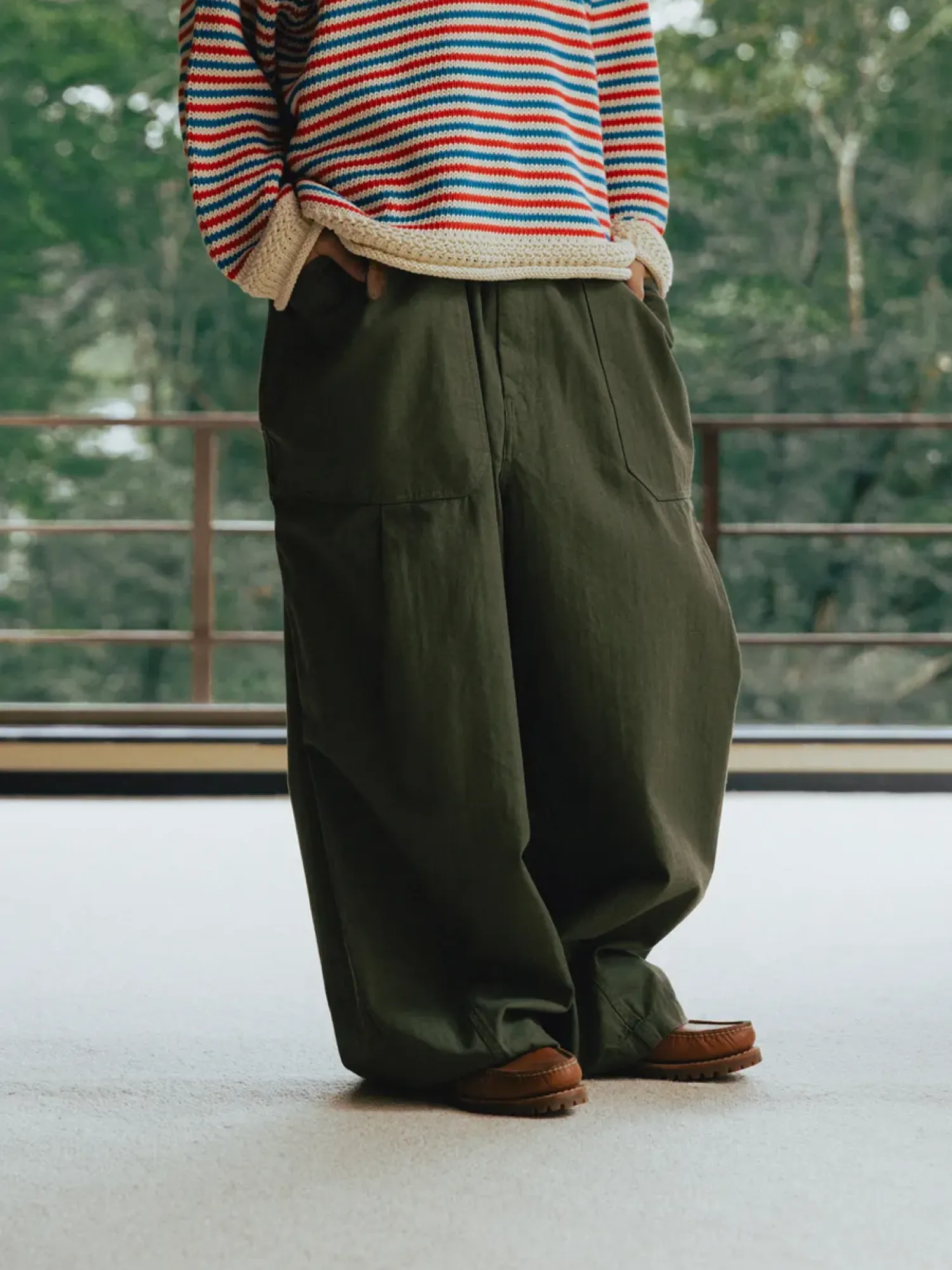 Брюки ANGLAN Fatigue Herringbone Balloon Pants Khaki