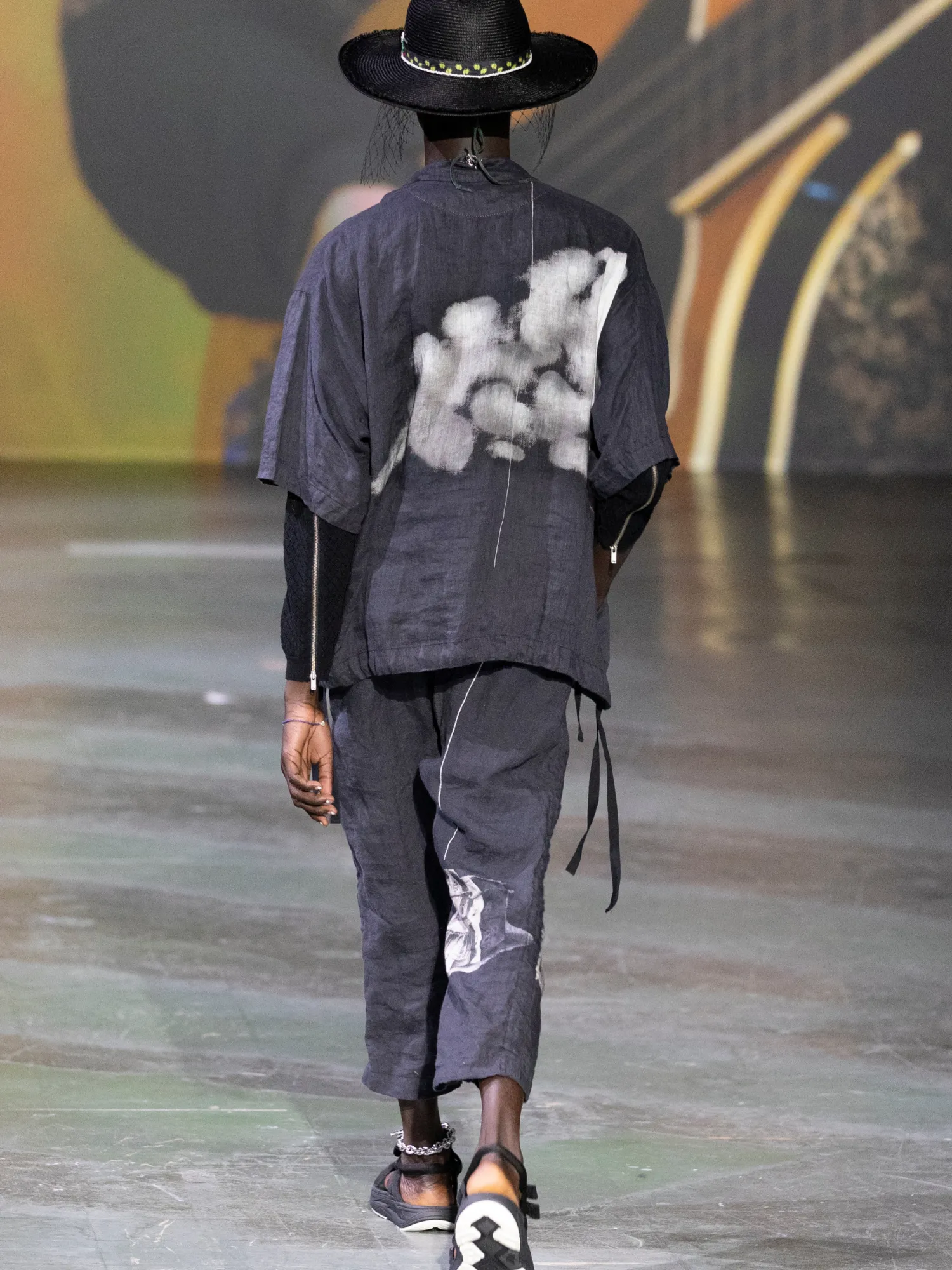 Брюки UNDERCOVER Printed Linen Trousers Black Base