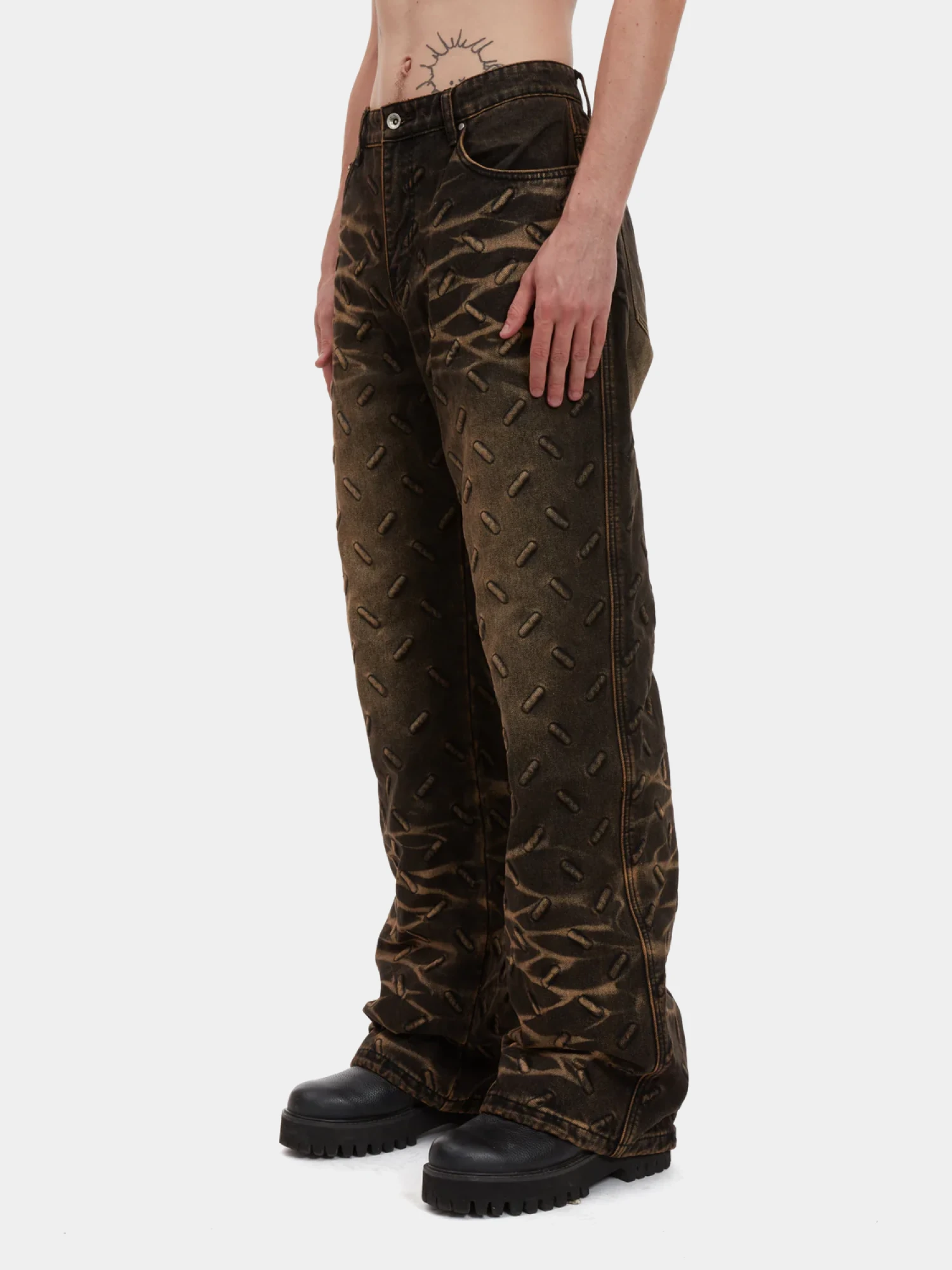 Джинсы WHO DECIDES WAR Thread Plate Coal/Tan