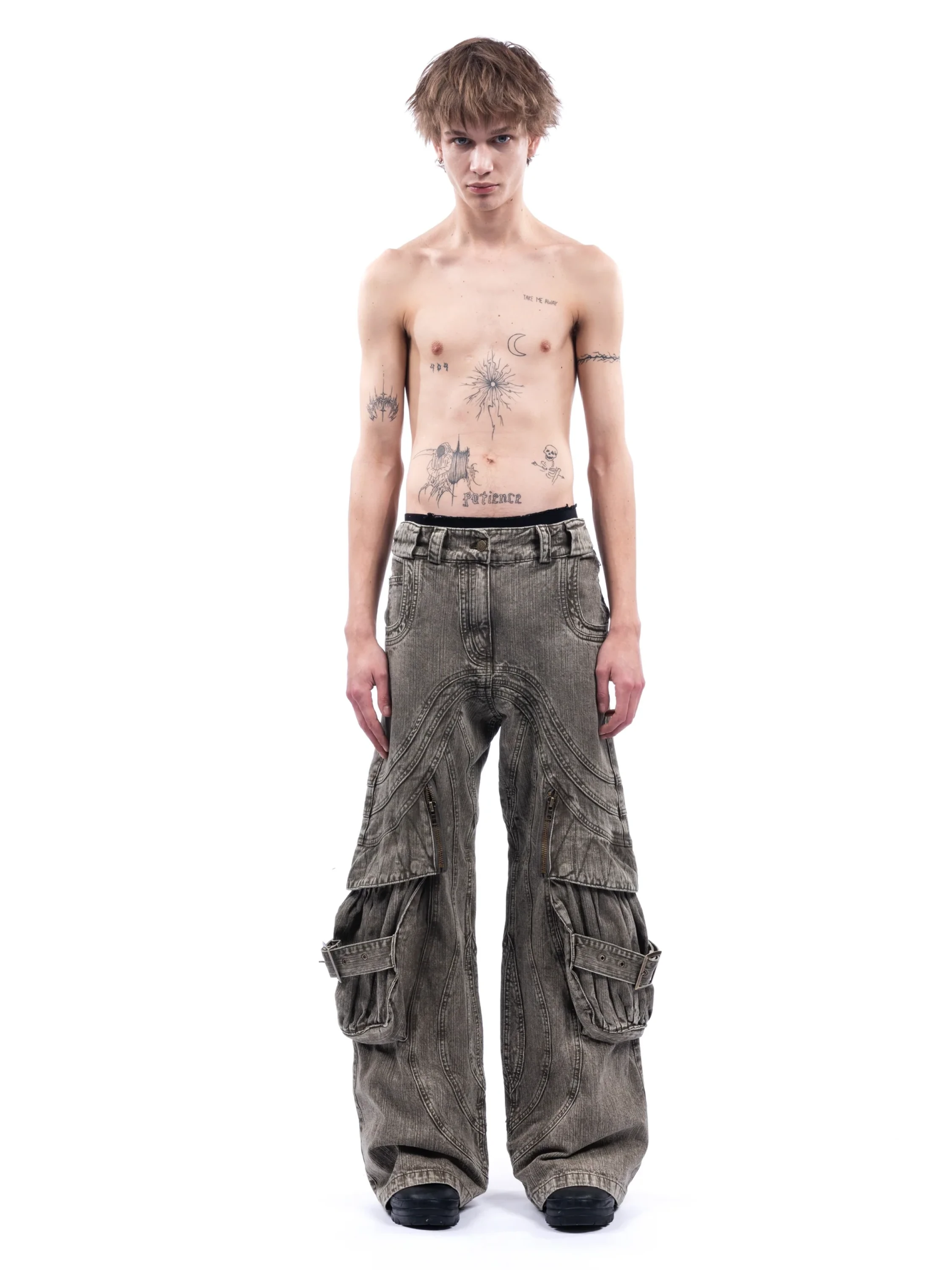 Джинсы NO/FAITH STUDIOS Texture Wave Cargo Grey Khaki