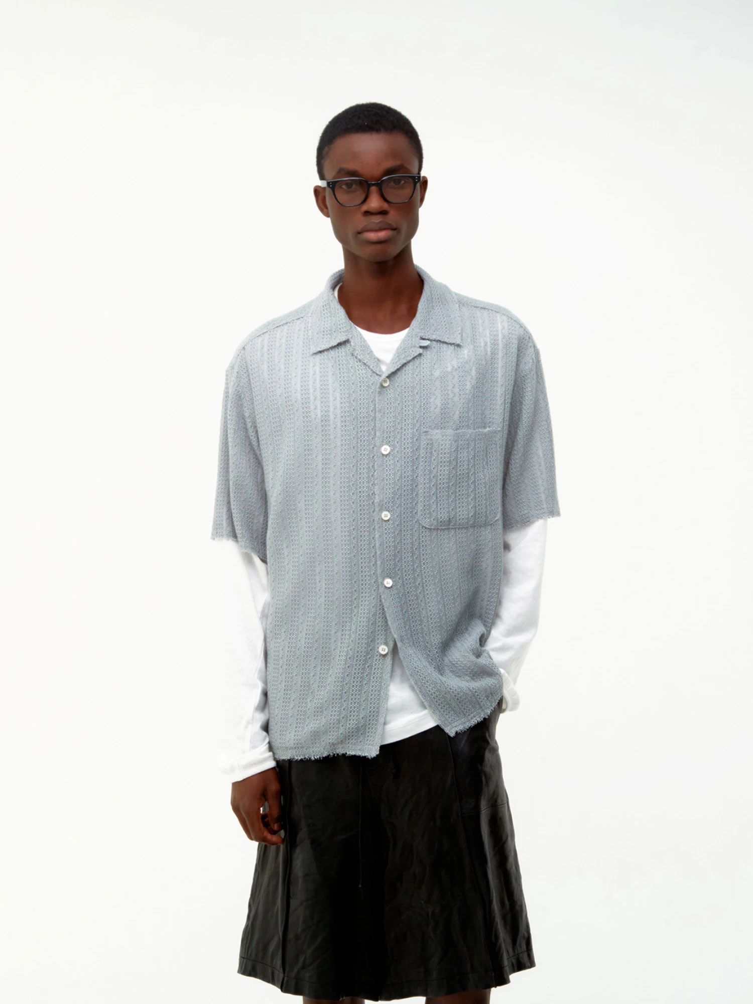 Рубашка COOR Cable Knit Camp Collar Light Grey