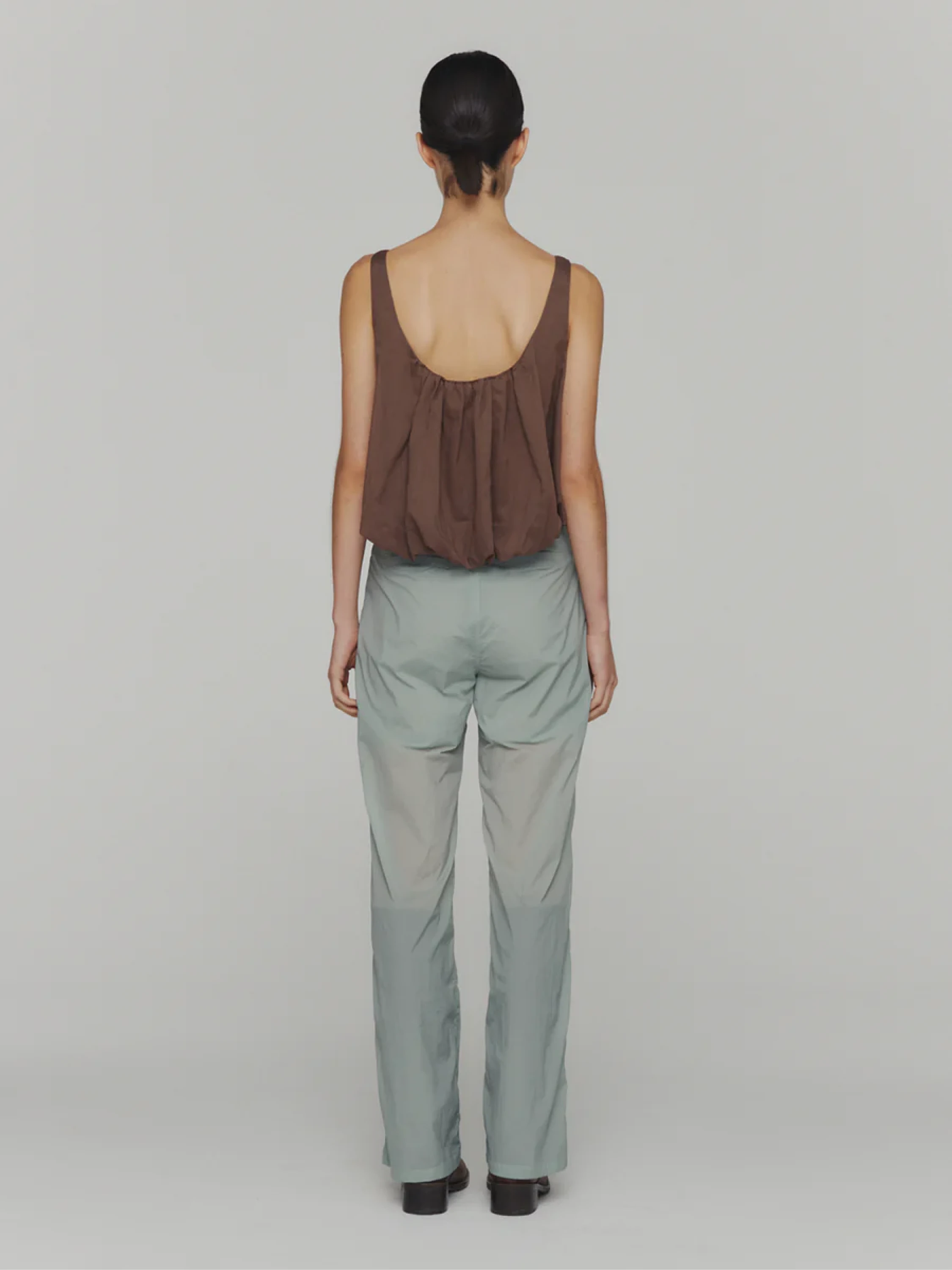 Топ AMOMENTO Sheer Volume Crop Top Brown