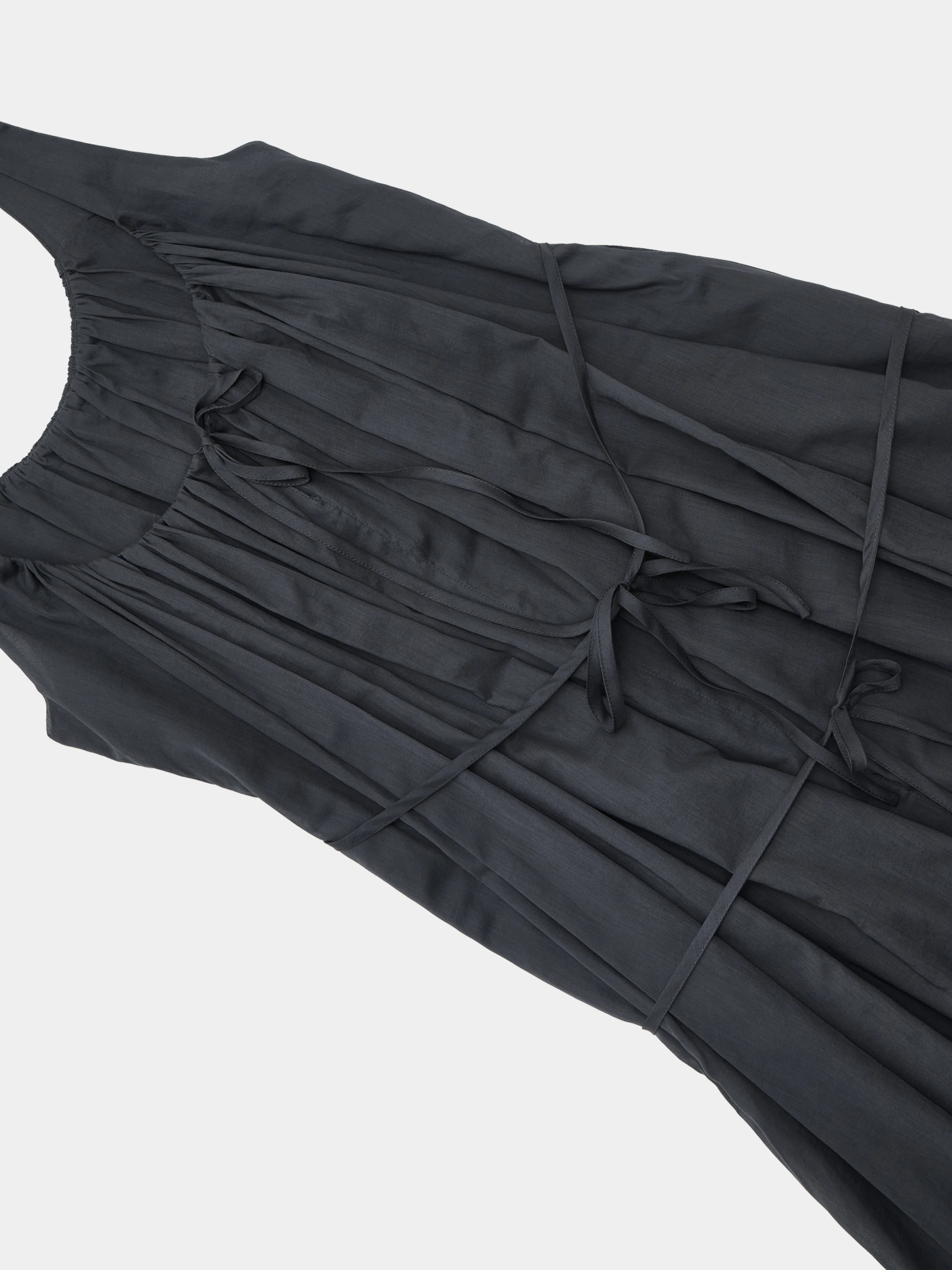 Женское платье AMOMENTO Neck Shirring Sheer Long Dress Navy