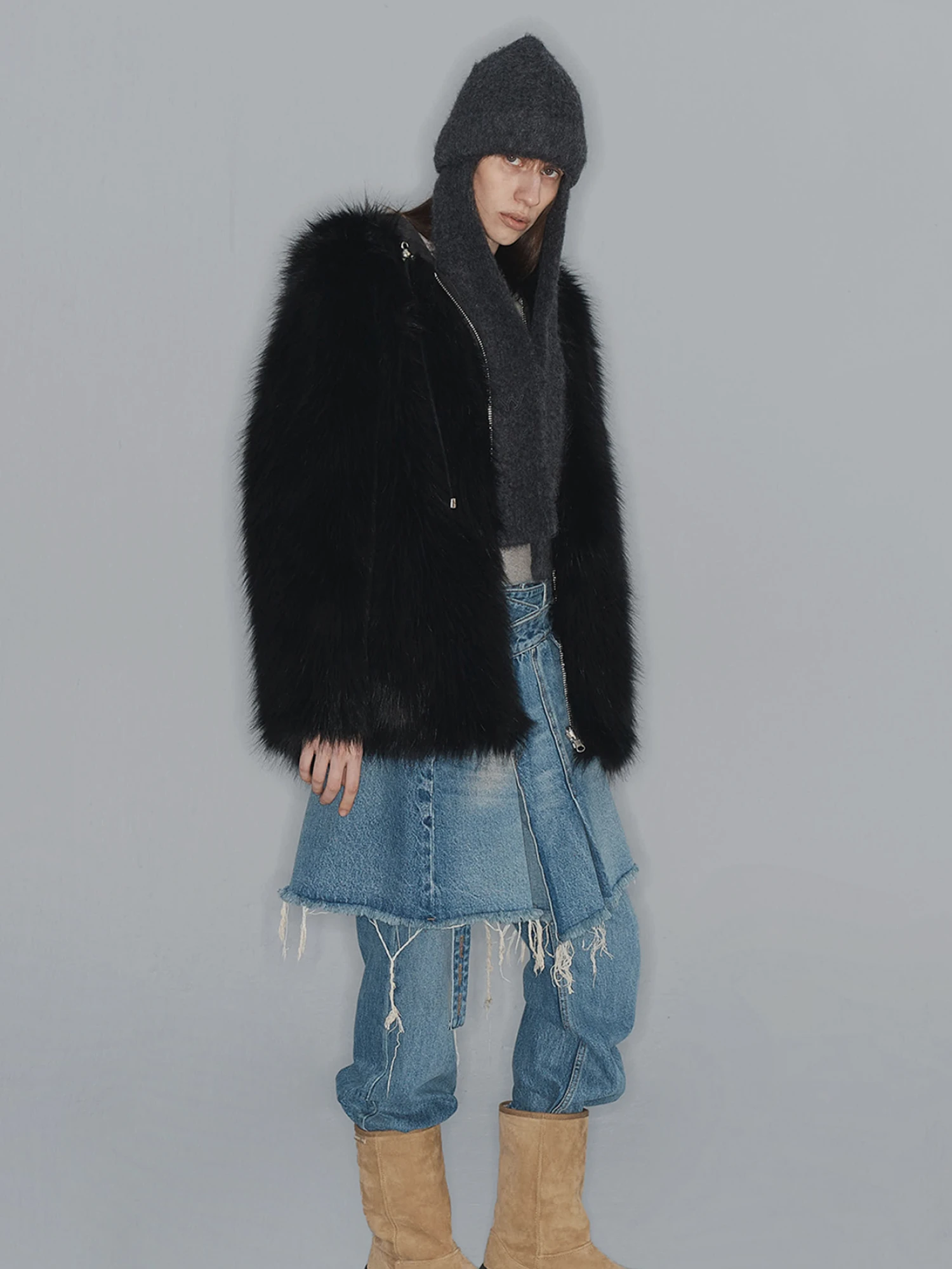 Женская шуба OPEN YY Reversible Faux Fur Black