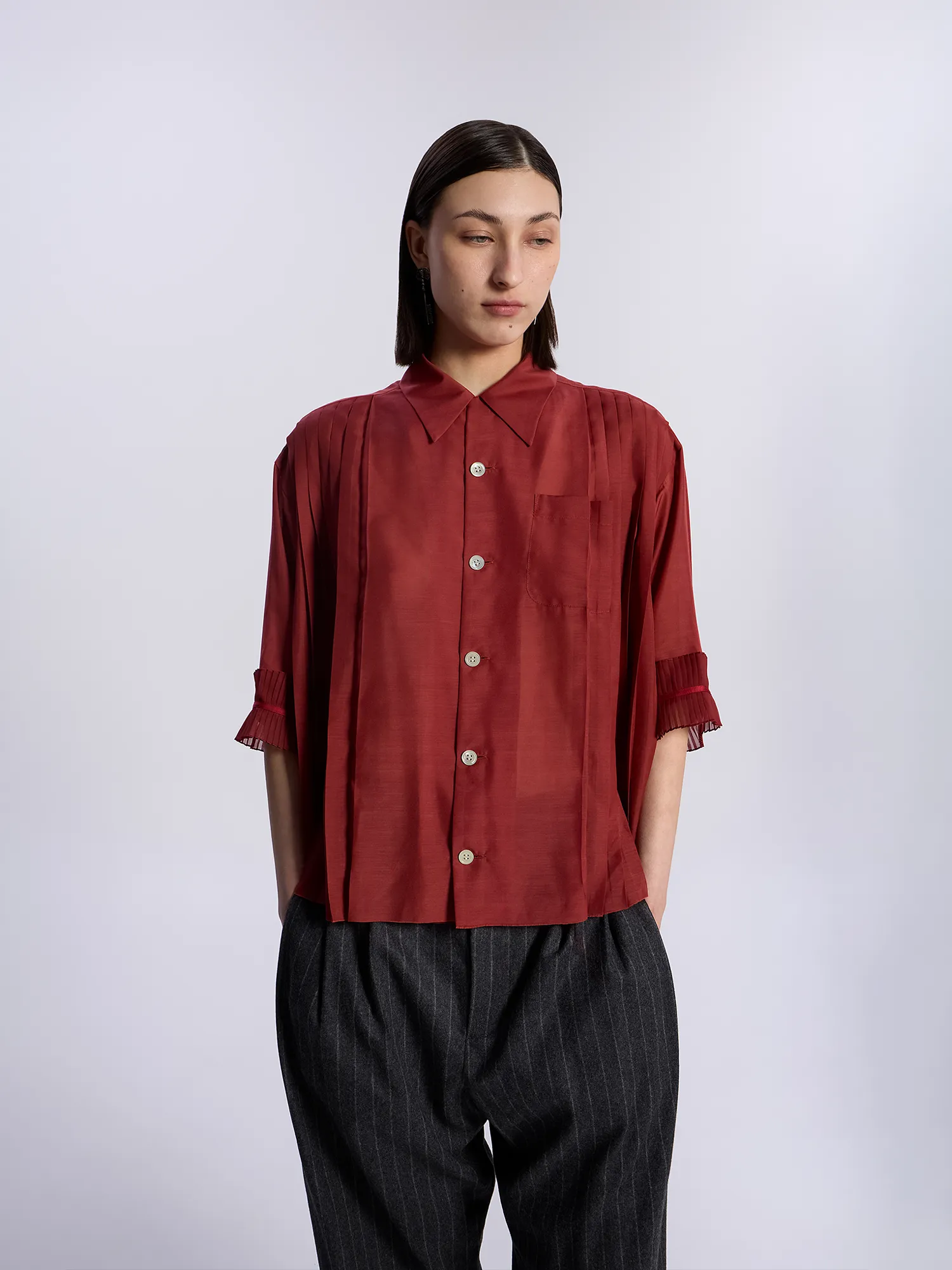 Женская рубашка UNDERCOVER Pleated Mix Open Collar Top Red