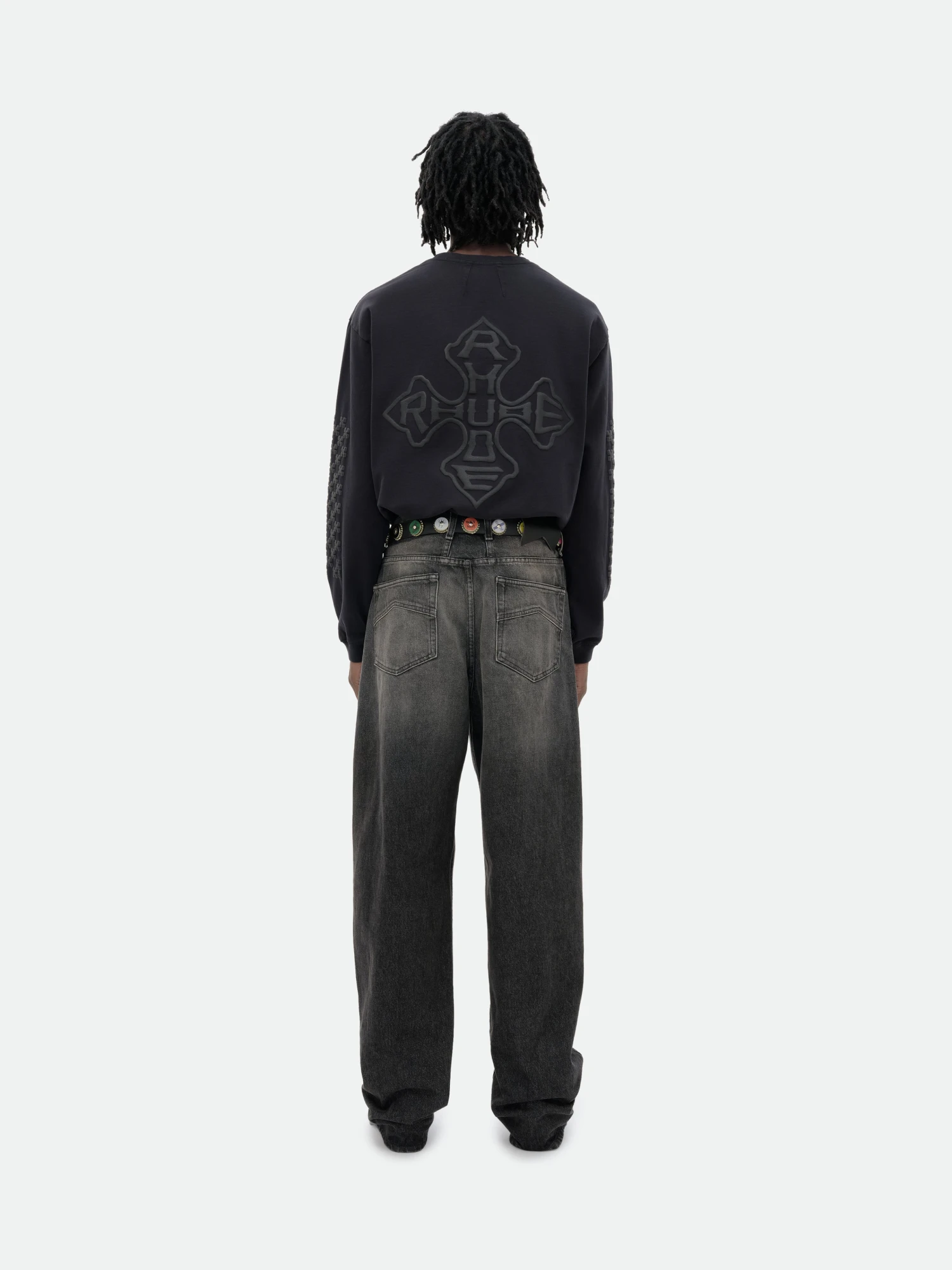 Лонгслив RHUDE Cross Logo Ls Vtg Black/Black
