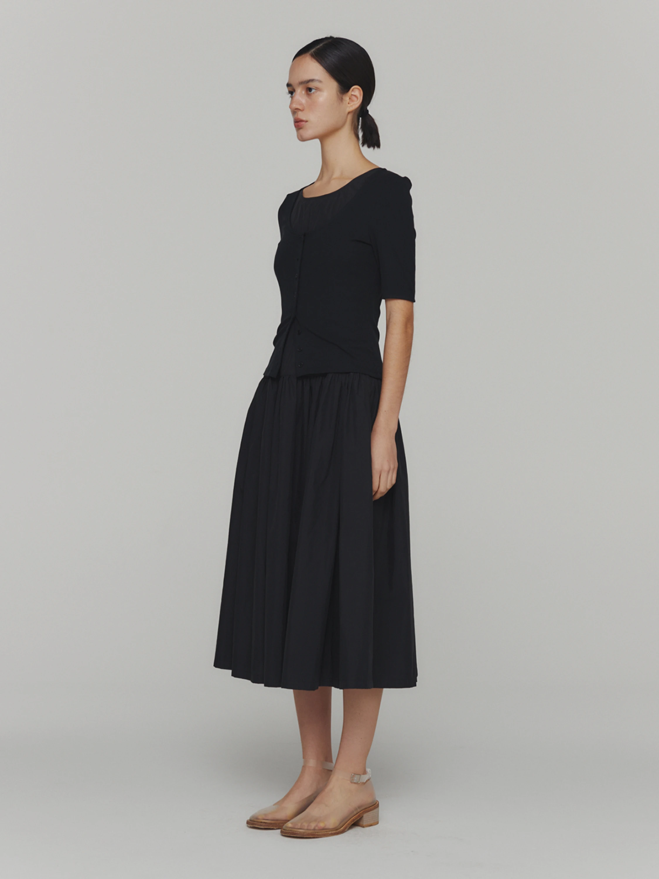 Женское платье AMOMENTO Cotton Shirring Dress Black