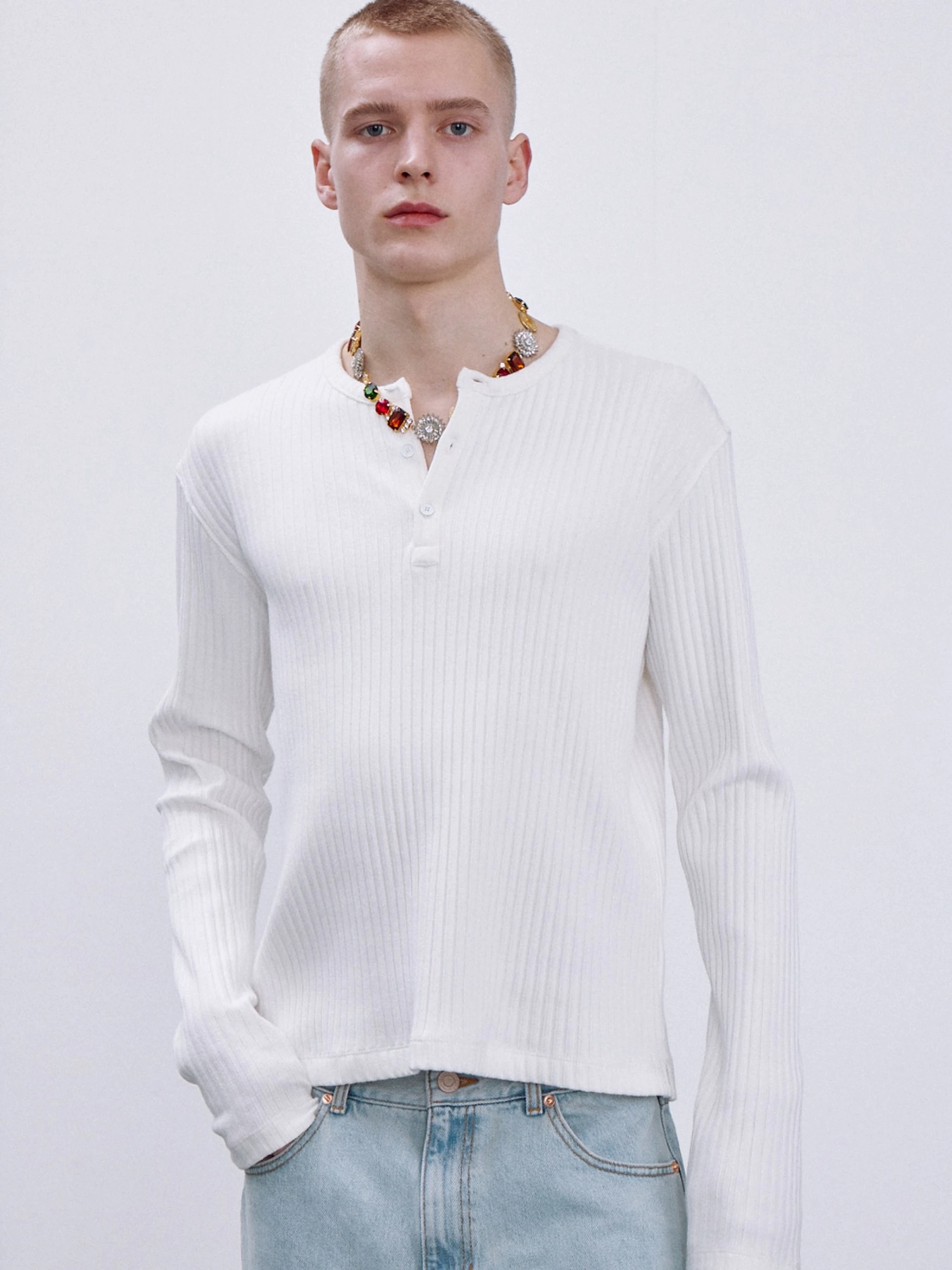 Лонгслив Recto RC Logo Jacquard Patch Henley Neck White