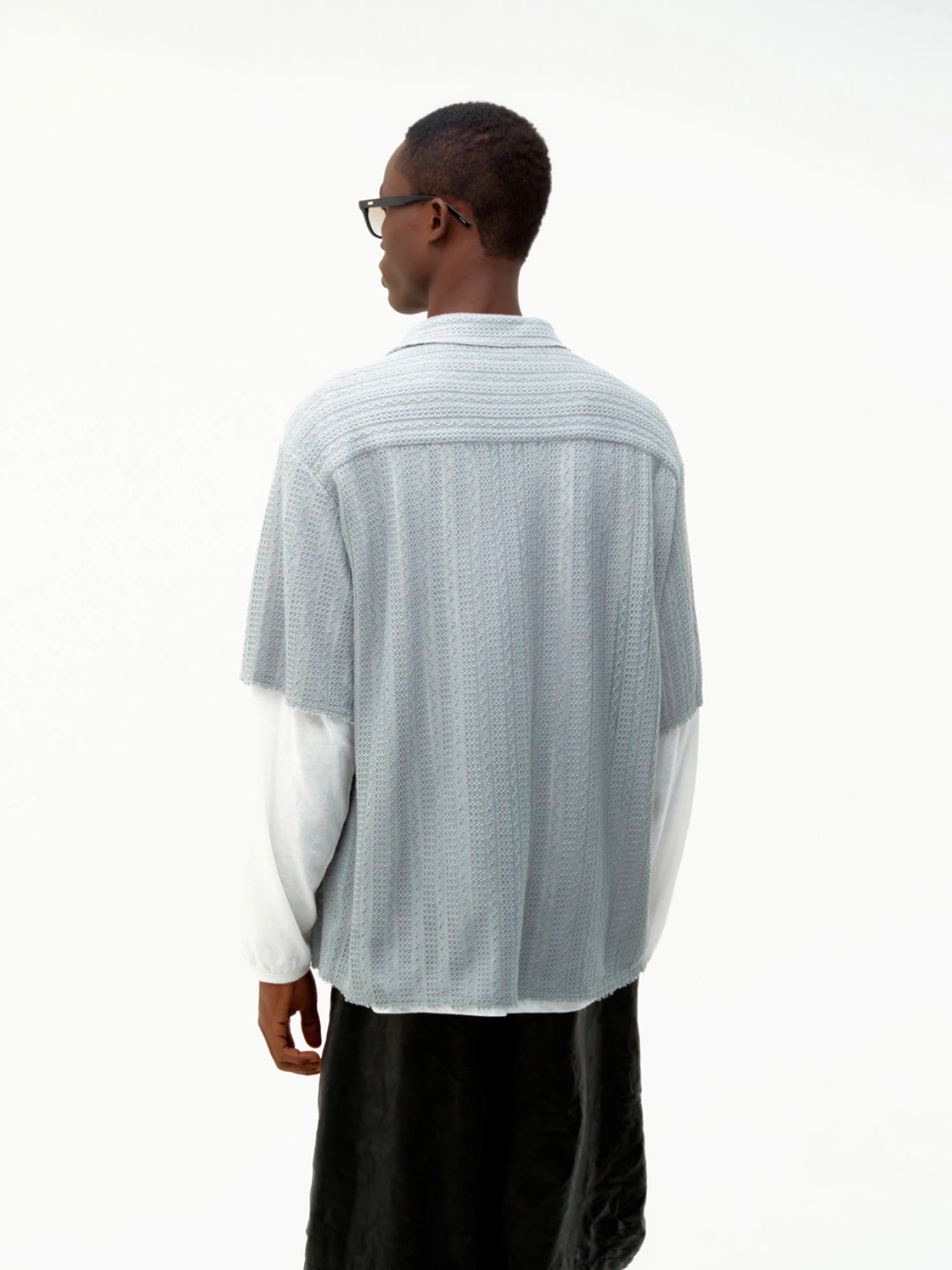 Рубашка COOR Cable Knit Camp Collar Light Grey