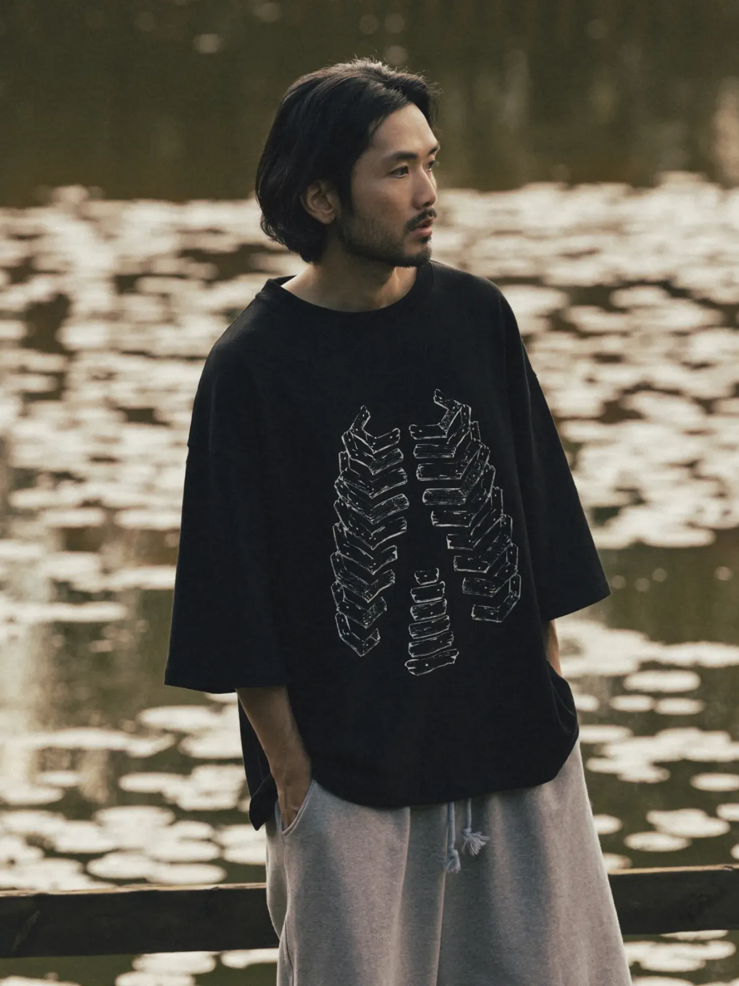 Футболка ANGLAN Wood Bone Half Tee Black